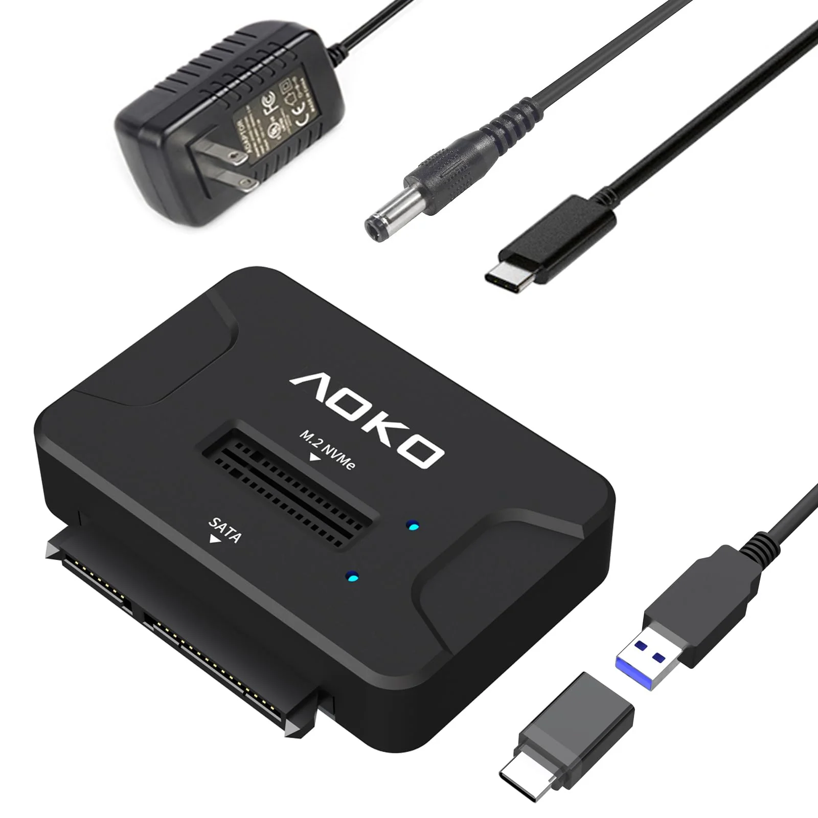 AOKO Dual Bay Hard Drive Docking Station Reader Adapter for M.2 NVMe SSD+ 2.5/3.5 SATA Drives, Support Simultaneous read & write, Included 12V/3A Power Adapter