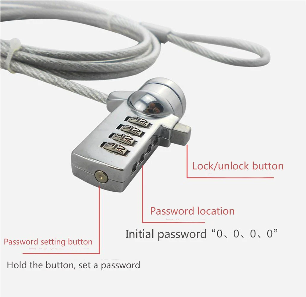 AOMGD 2 Pcs 6-Foot Kensington Laptop Lock Universal Notebook Combination Lock Security Cable 4 Digit Password Protections and Theft Deterrent for Most Notebooks, Desktops, Projectors, LCD and Plasma silver - Image 2