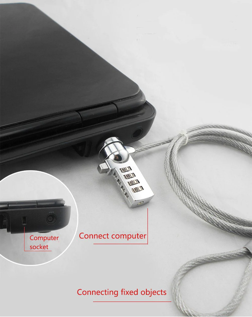 AOMGD 2 Pcs 6-Foot Kensington Laptop Lock Universal Notebook Combination Lock Security Cable 4 Digit Password Protections and Theft Deterrent for Most Notebooks, Desktops, Projectors, LCD and Plasma silver - Image 3