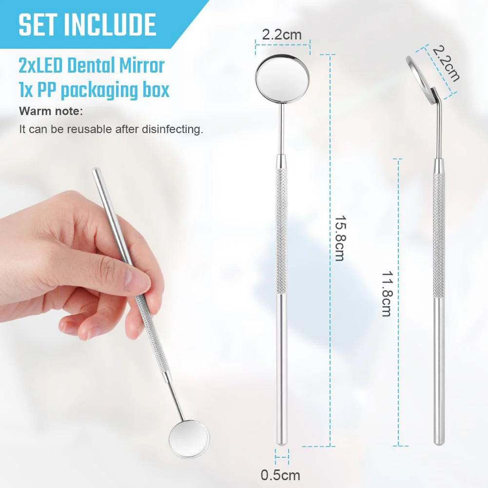 AOOWU Pack of 2 Mouth Mirrors, Dental Mouth Mirror, Stainless Steel Mouth Tooth Mirror, Inspection Mirror, Dental Care Set with Anti-Fog, Dental Care Mirror for Dental Care - Image 2