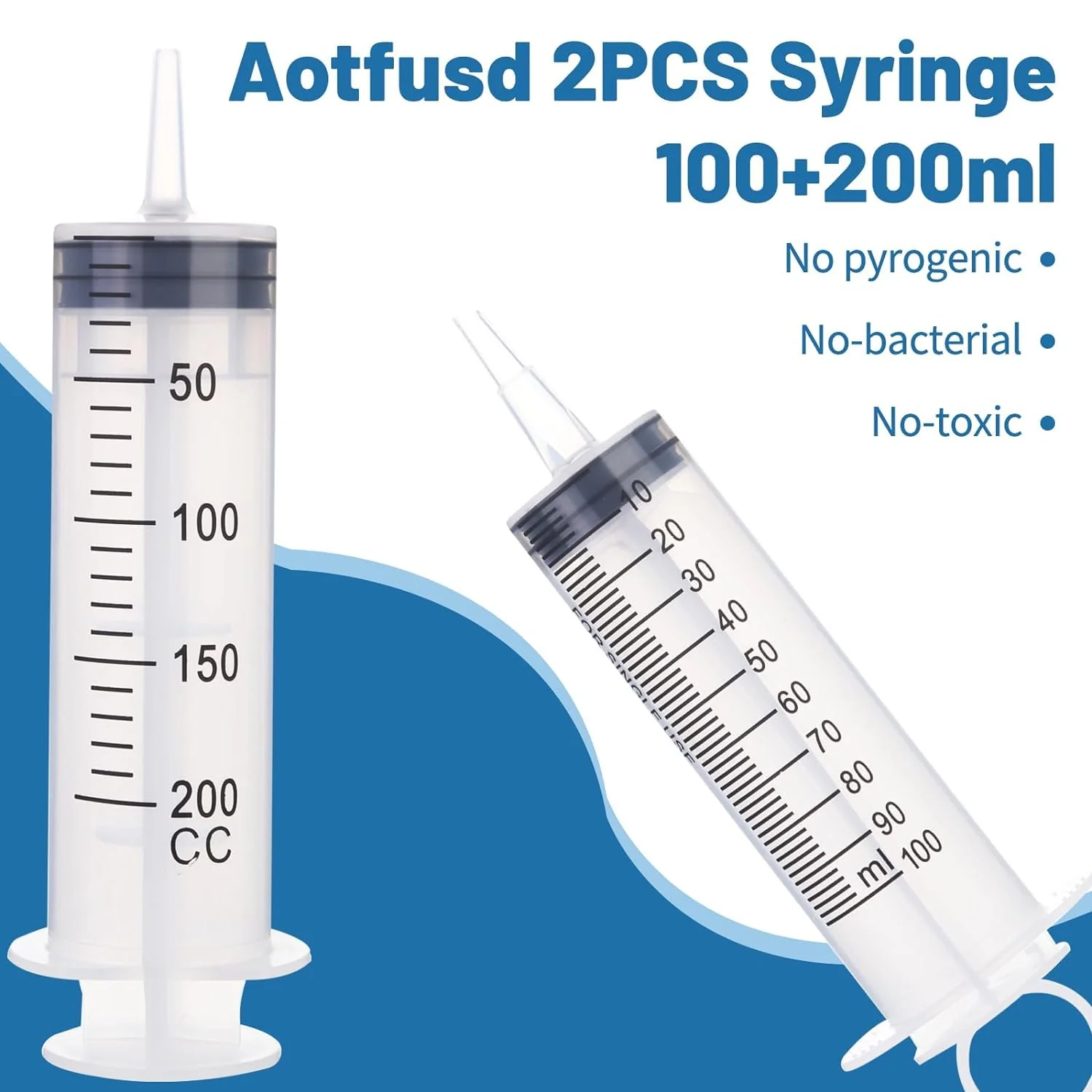 Aotfusd Pack of 2 Syringe 100 + 200 ml, Syringe with Hose and Blunt Needles, Oil Syringe, Dosing Syringe, Measuring Liquids, Plant Watering, Animal Feeding, Scientific Laboratories (160, g) - Image 4