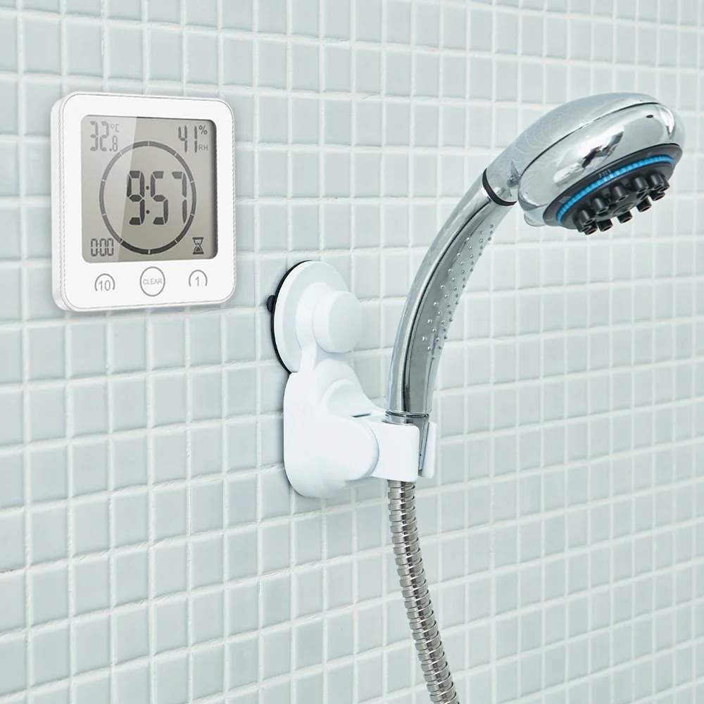 AOZBZ Shower Wall Clock, Digital Kitchen Timer with Alarm, Waterproof Touch Screen Timer, Temperature Humidity Display with Suction Cup Hanging Hole (White) White - Image 3