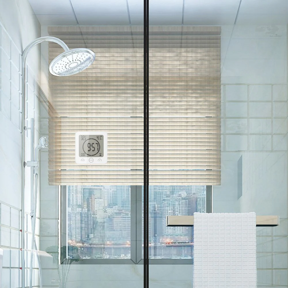 AOZBZ Shower Wall Clock, Digital Kitchen Timer with Alarm, Waterproof Touch Screen Timer, Temperature Humidity Display with Suction Cup Hanging Hole (White) White - Image 8