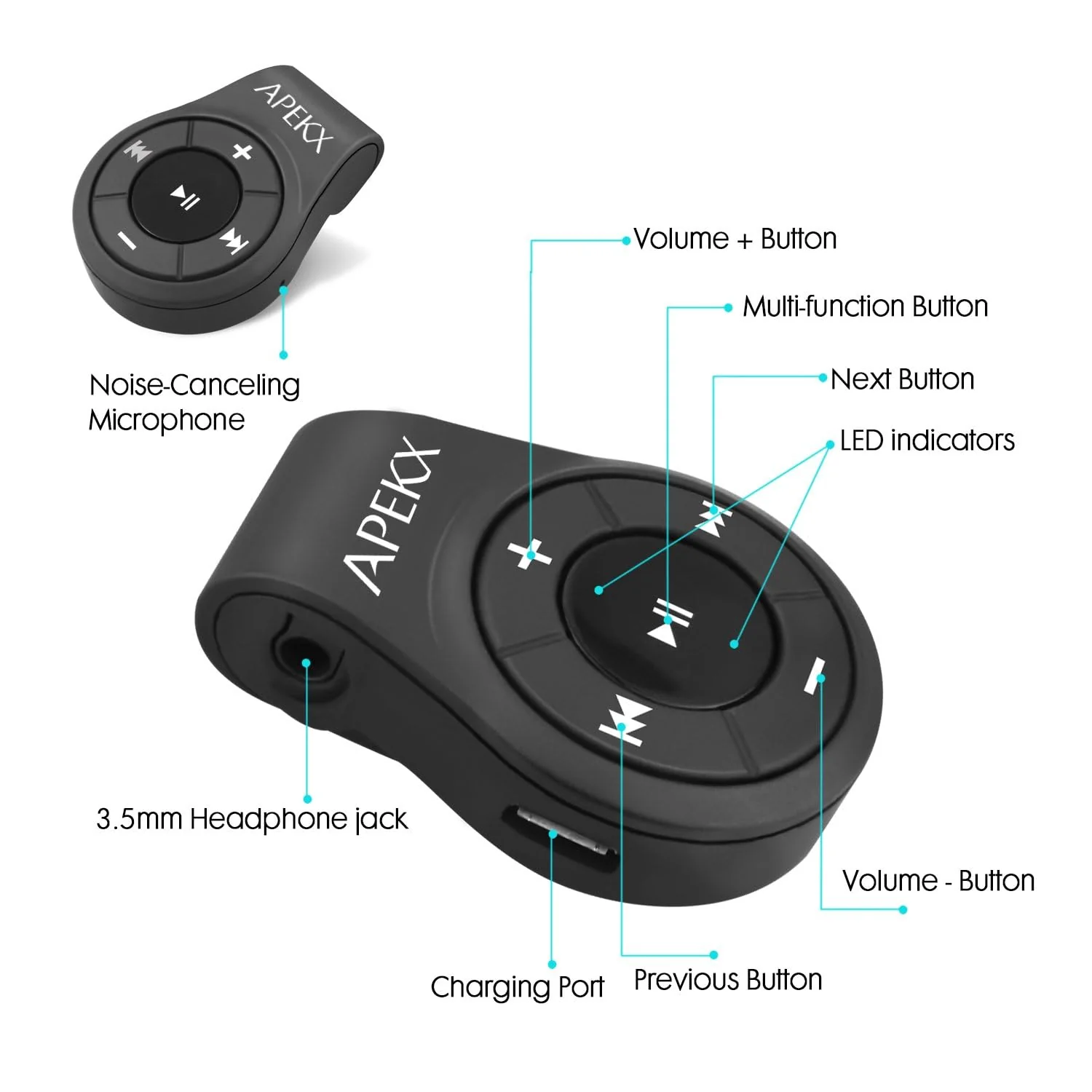 APEKX Clip Bluetooth Audio Adapter for Headphones, Headset, Speaker, Wireless Receiver with MIC for Hands-Released Call and Music - Image 4