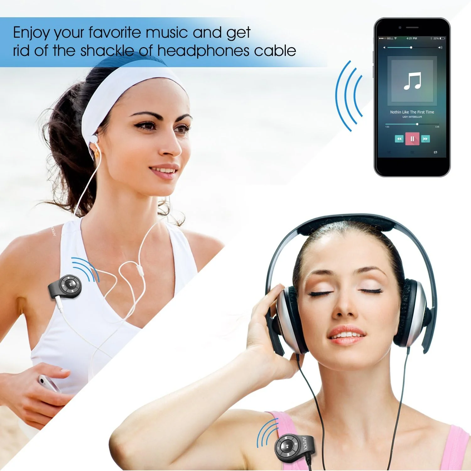 APEKX Clip Bluetooth Audio Adapter for Headphones, Headset, Speaker, Wireless Receiver with MIC for Hands-Released Call and Music - Image 6
