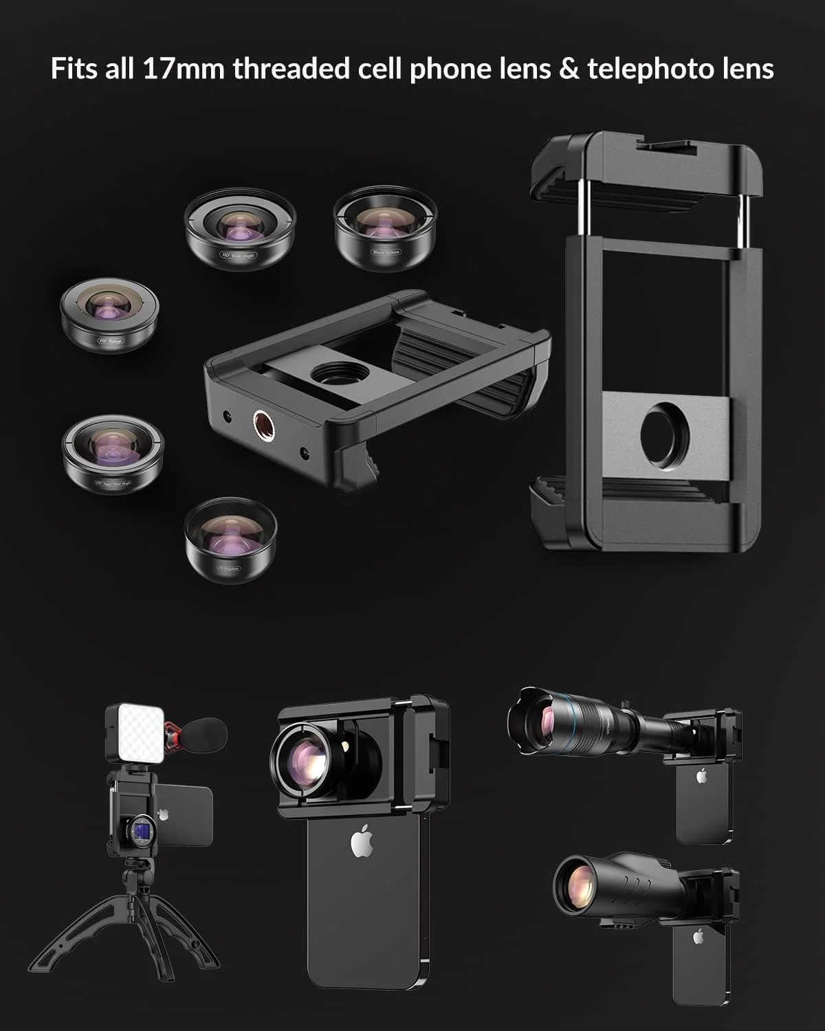 APEXEL 17 mm Thread Lens Adapter, Lens Attachments for Telephoto/Macro/Wide Angle/Fisheye/Flow/Radial/Star Filter/Kaleidoscope Lens, Lens Holder Works with Almost All Smartphones 17mm Thread - Image 7