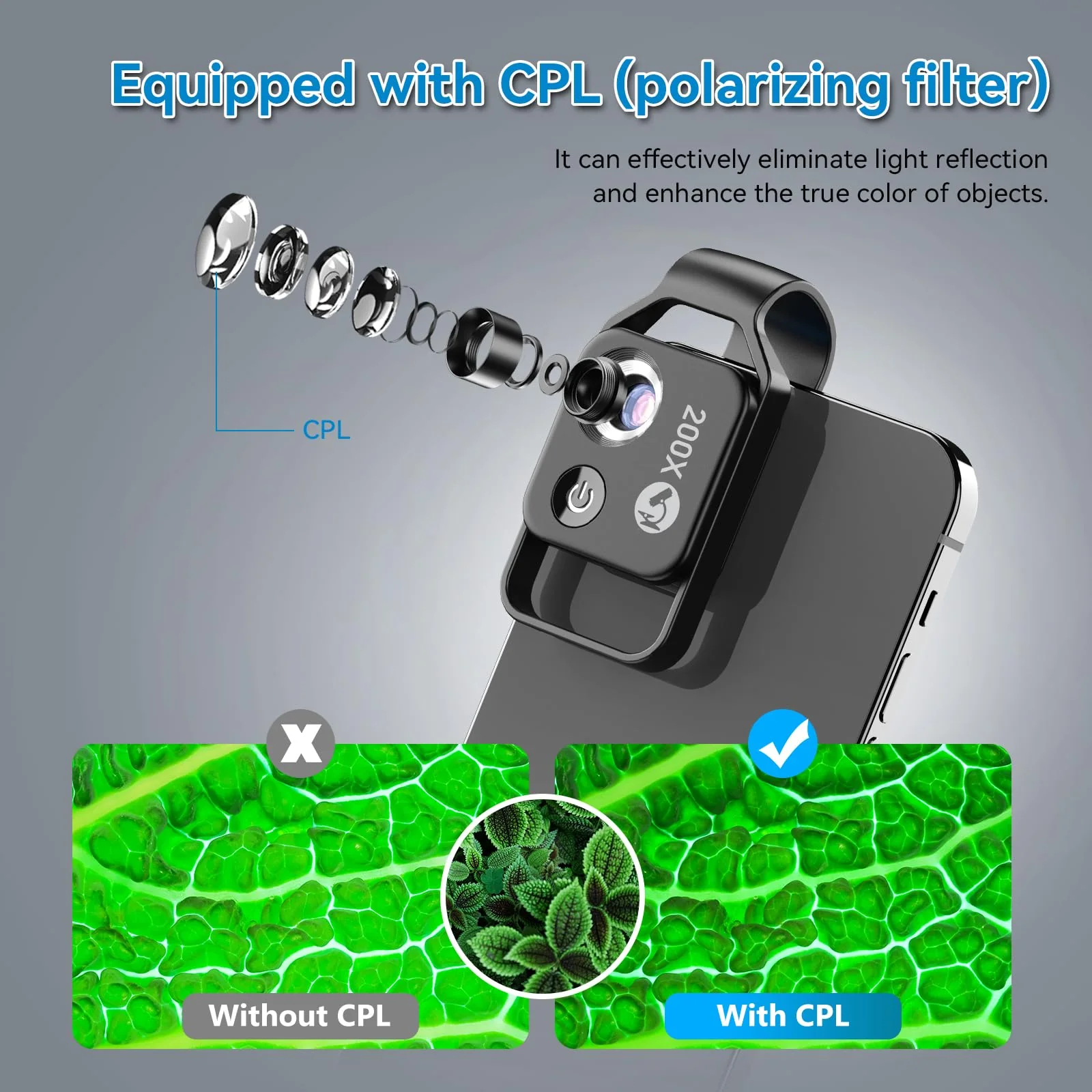 APEXEL 200X Phone Microscope Lens, Nano Zoom Phone Micro Lens for iPhone Android with LED Light CPL Universal Clip, Nanozoom Mini Pocket Digital Microscope, Portable Smartphone Macro Lens Camera - Image 3