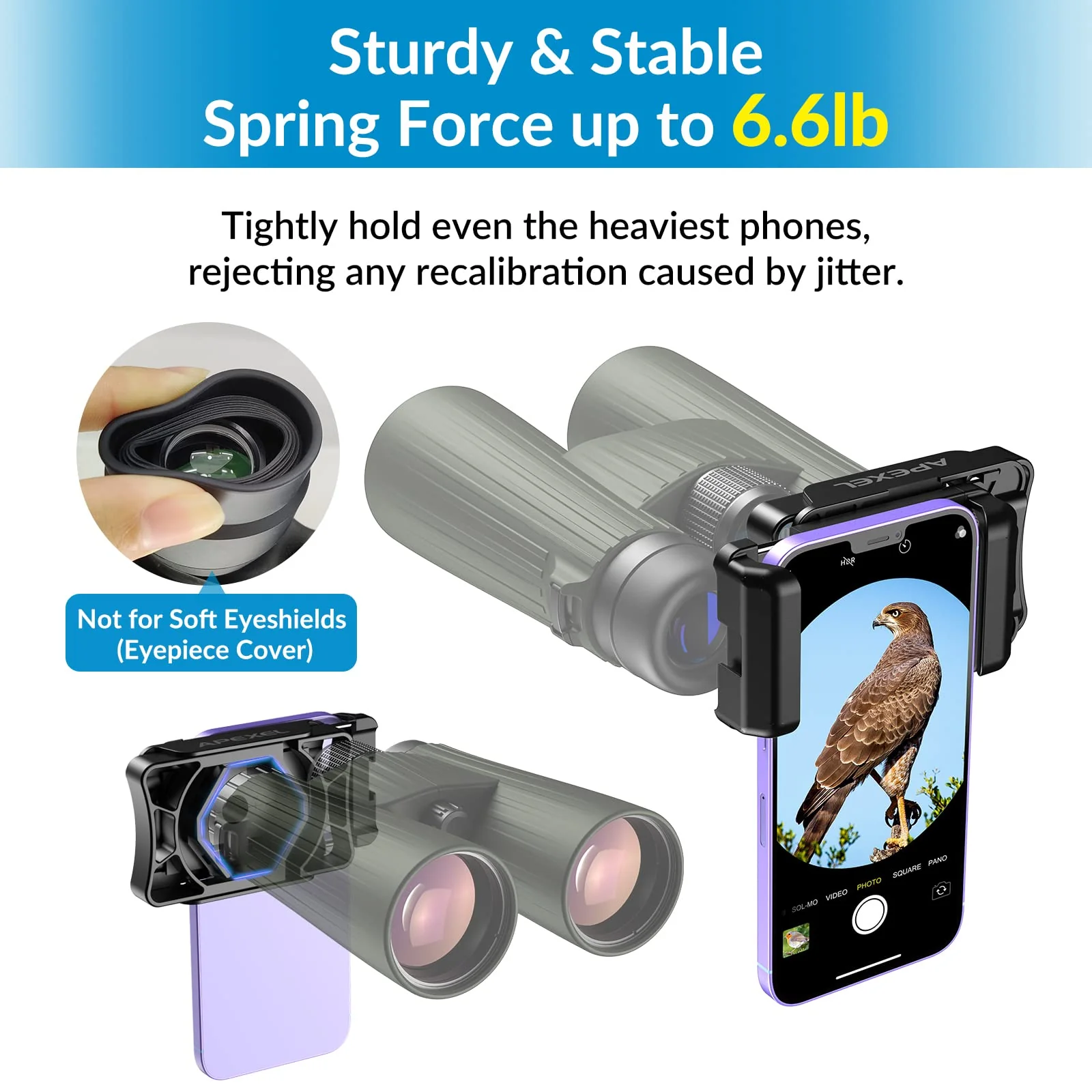 APEXEL Telescope Phone Adapter, Binocular Photo Adapter for Android & iPhone, Phone Holder Mount for Telescope, Monocular, Binocular, Microscope, Spotting Scope. (Including Bluetooth Shutter Remote) With Shutter Remote - Image 5