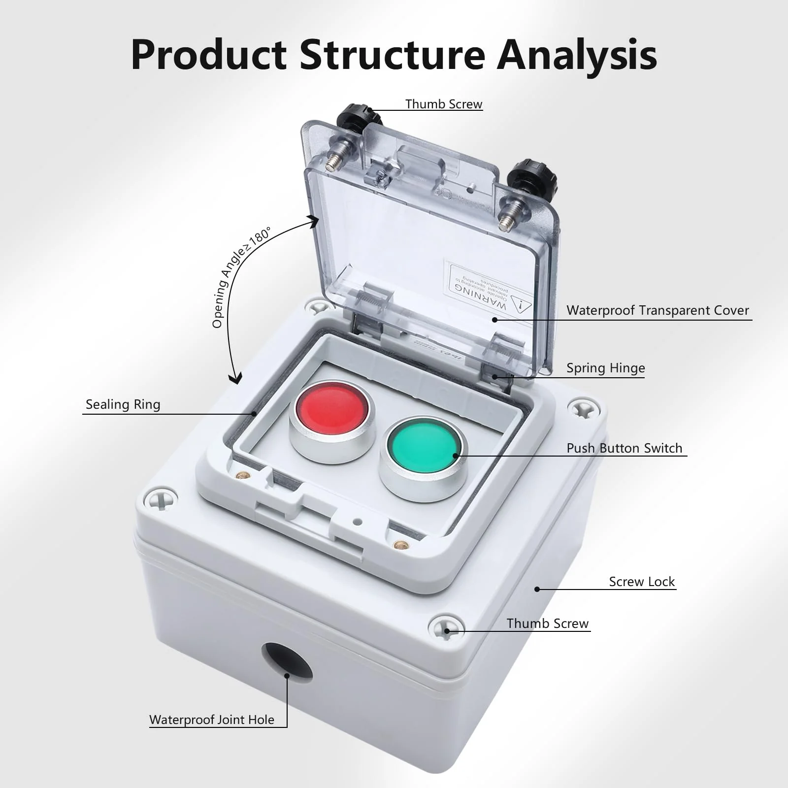 APIELE IP67 Outdoor Waterproof Box Emergency Stop Switch, Red/Green Instantaneous Switch with Protective Cover Anti-Misoperation G/R Instantaneous Switch/EMG Stop Switch/Selector Switch+Box - Image 3