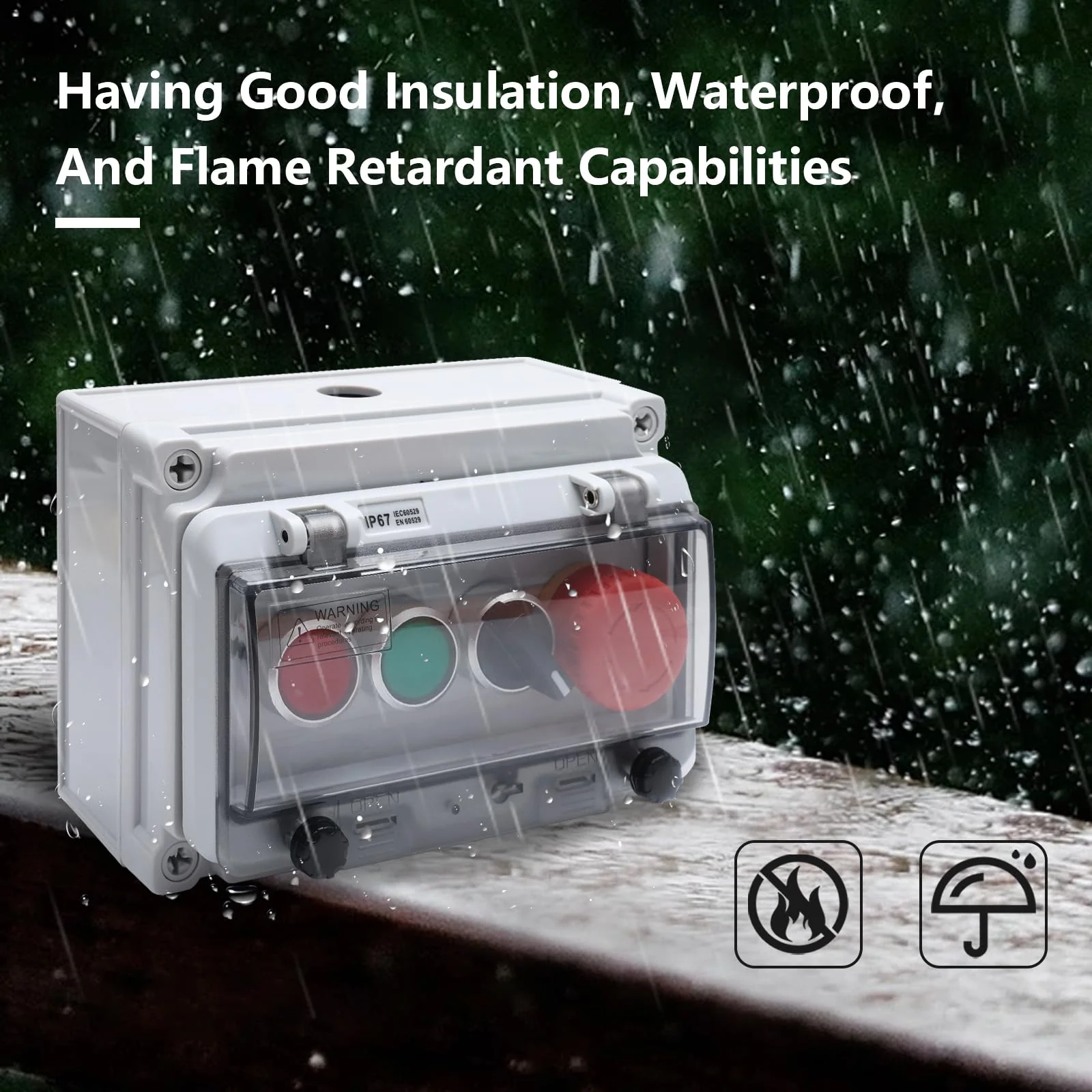 APIELE IP67 Outdoor Waterproof Box Emergency Stop Switch, Red/Green Instantaneous Switch with Protective Cover Anti-Misoperation G/R Instantaneous Switch/EMG Stop Switch/Selector Switch+Box - Image 4