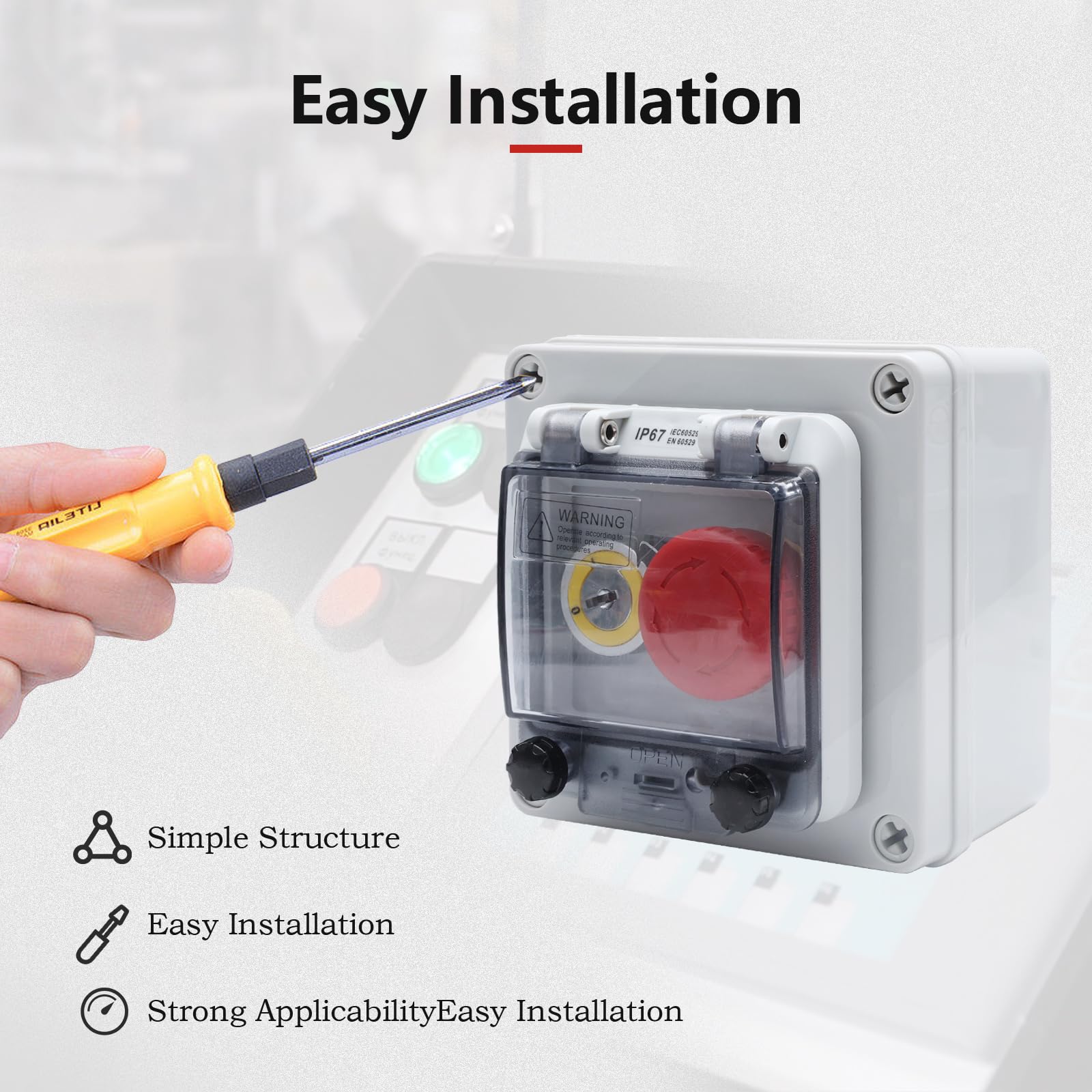 APIELE IP67 Outdoor Waterproof Box Emergency Stop Switch, Red/Green Instantaneous Switch with Protective Cover Anti-Misoperation G/R Instantaneous Switch/EMG Stop Switch/Selector Switch+Box - Image 5