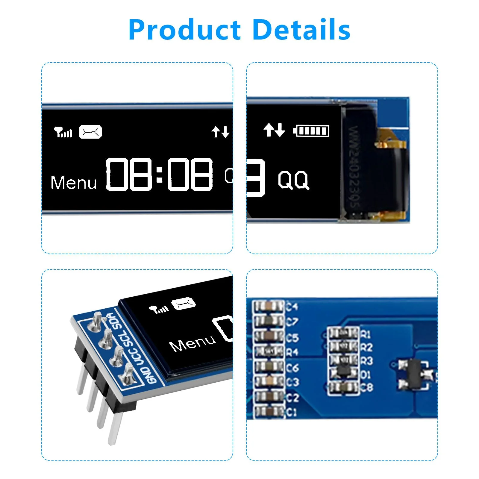 APKLVSR 3pcs 0.91 Inch I2C Display Module, IIC I2C Display OLED Display Module 128 x 32 3.3 V/5 V for Arduino and Other Microcontrollers (White) - Image 2