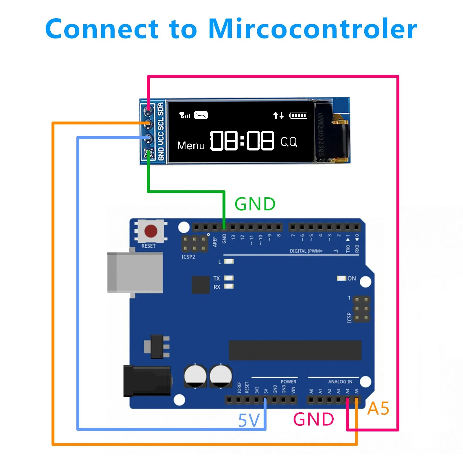 APKLVSR 3pcs 0.91 Inch I2C Display Module, IIC I2C Display OLED Display Module 128 x 32 3.3 V/5 V for Arduino and Other Microcontrollers (White) - Image 3