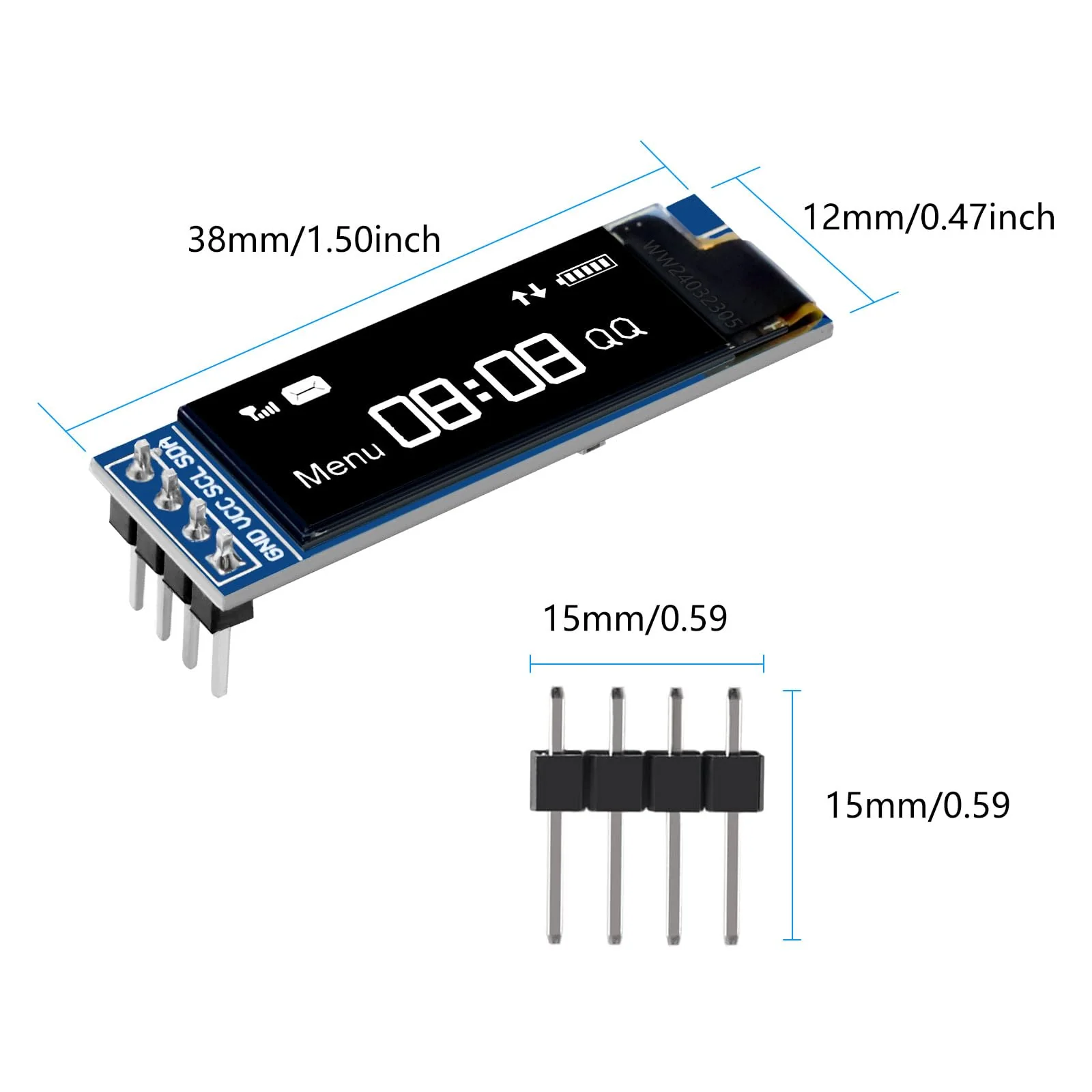 APKLVSR 3pcs 0.91 Inch I2C Display Module, IIC I2C Display OLED Display Module 128 x 32 3.3 V/5 V for Arduino and Other Microcontrollers (White) - Image 5