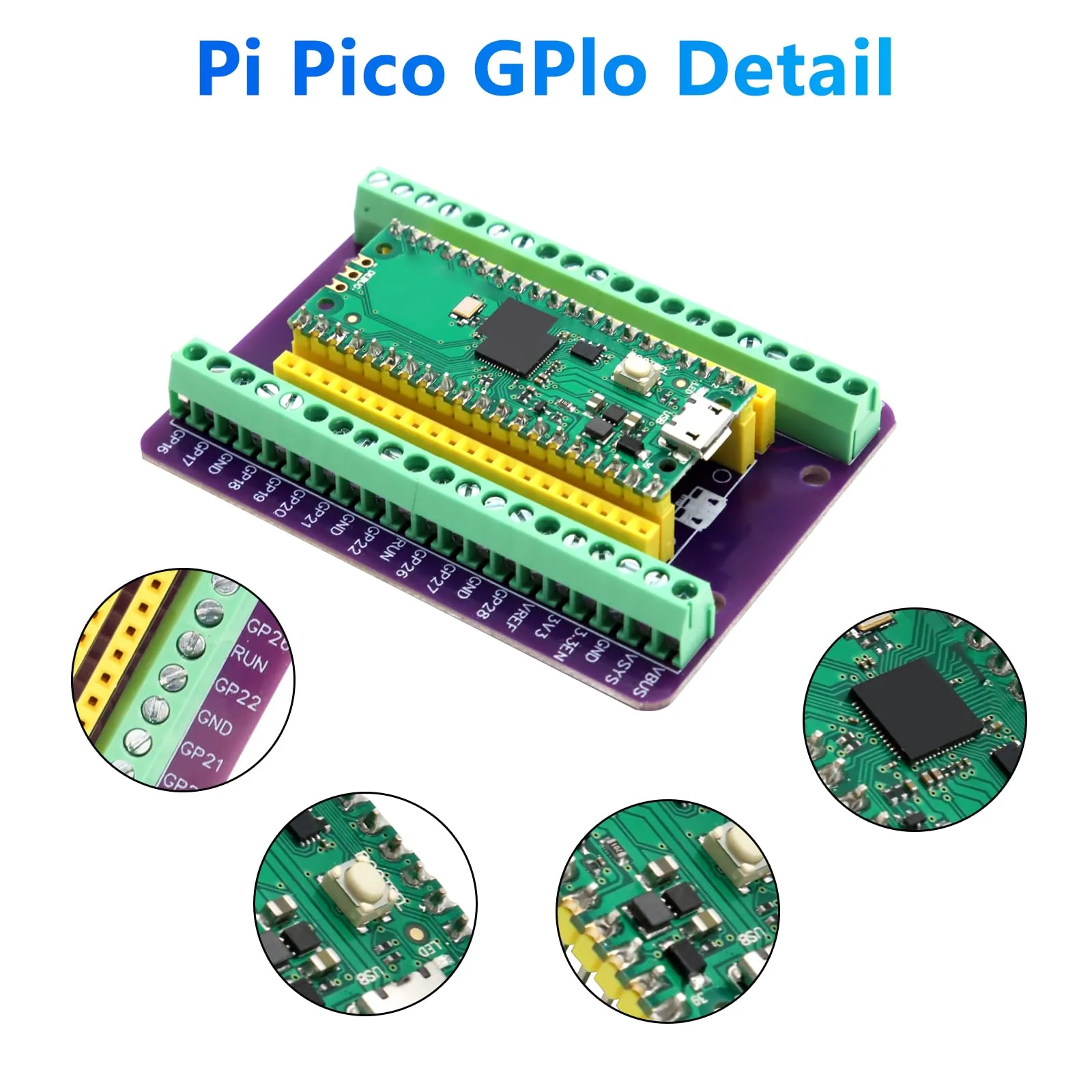 APKLVSR Breakout Board for RPI PICO Expansion Board, Flexible PCB Shield Board, Breakout Board, GPIO Sensor, Terminal Block Shield with Pin Header - Image 6