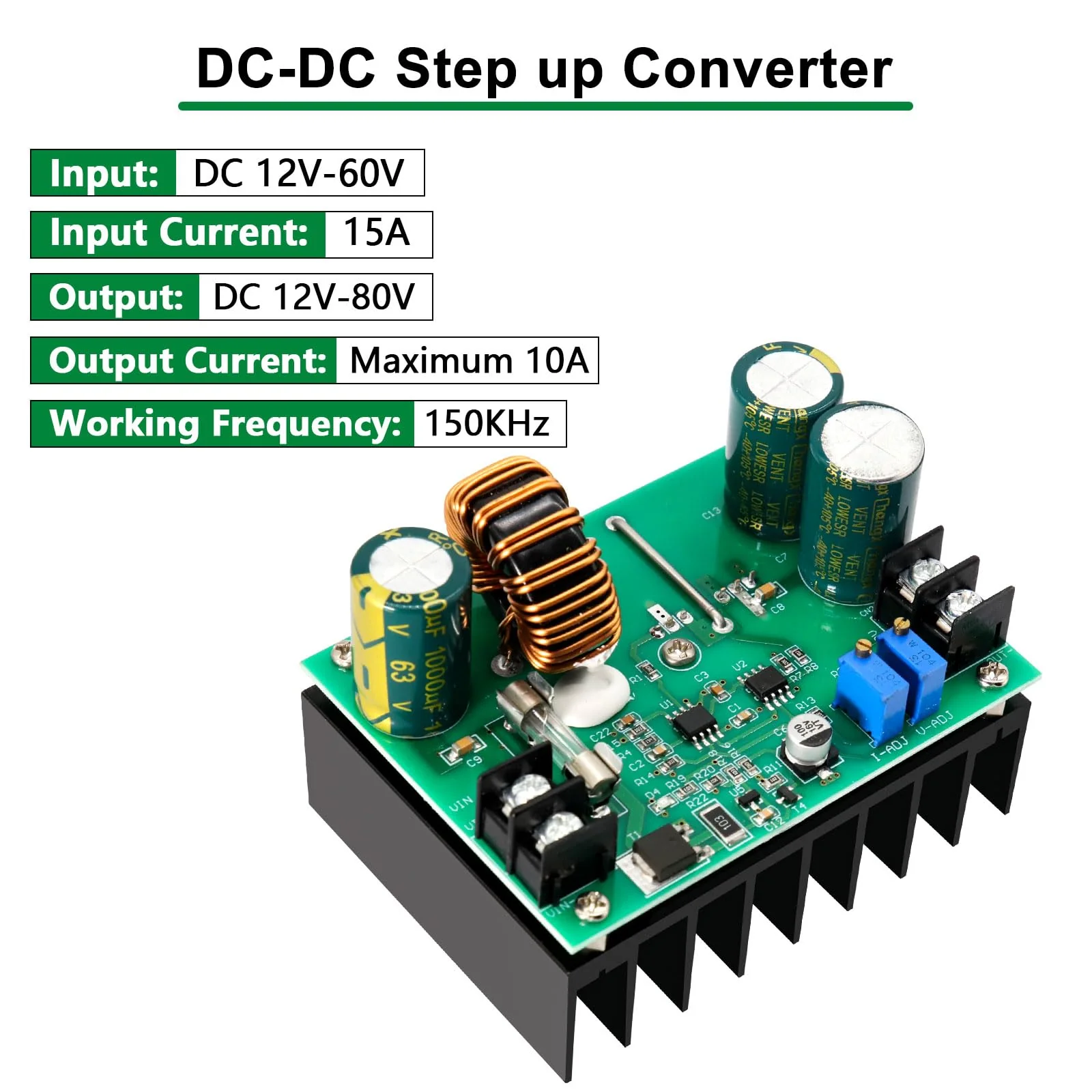 APKLVSR DC-DC 600W 10A Boost Converter Converter, 12-60V to 12-80V 600W DC-DC Converter Power Supply Step-up Converter Module Power Supply - Image 2