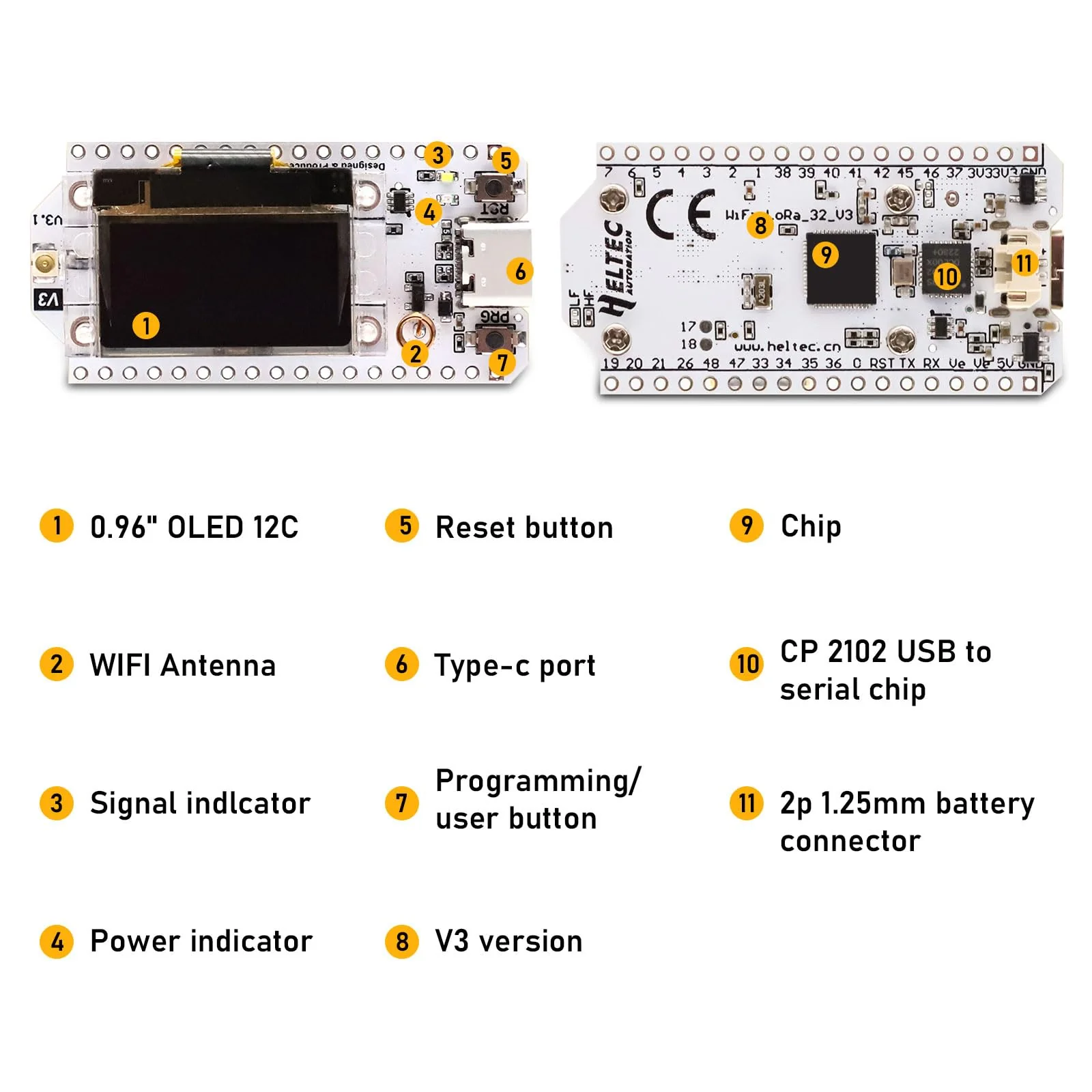 APKLVSR LoRa ESP32 Development Board, LoRa V3 Board with OLED Display and Antenna USB C Dual-Core IOT Board 240MHz Bluetooth WiFi Module 863 928MHz for Arduino (Pack of 2) 2 PCS - Image 4