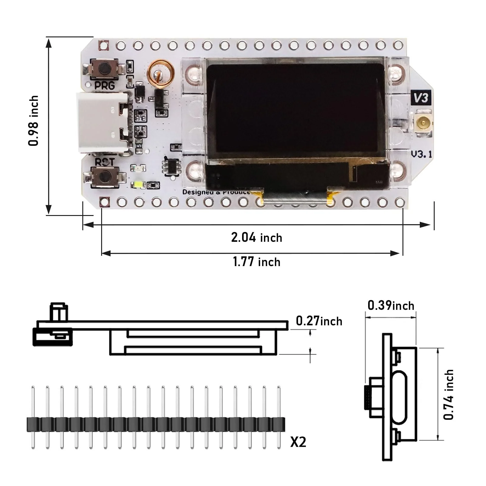 APKLVSR LoRa ESP32 Development Board, LoRa V3 Board with OLED Display and Antenna USB C Dual-Core IOT Board 240MHz Bluetooth WiFi Module 863 928MHz for Arduino (Pack of 2) 2 PCS - Image 7