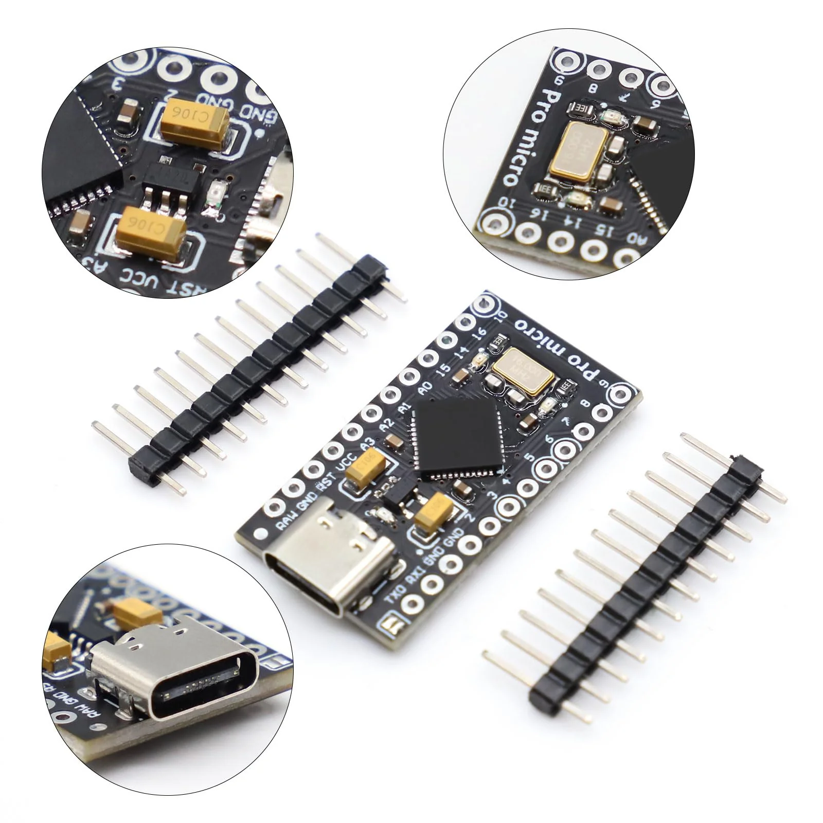APKLVSR Pro Micro 32U4 5V/16MHz Development Board Type-C Microcontroller with 2-Row Pin Header, Compatible with Arduino (Pack of 2) - Image 3