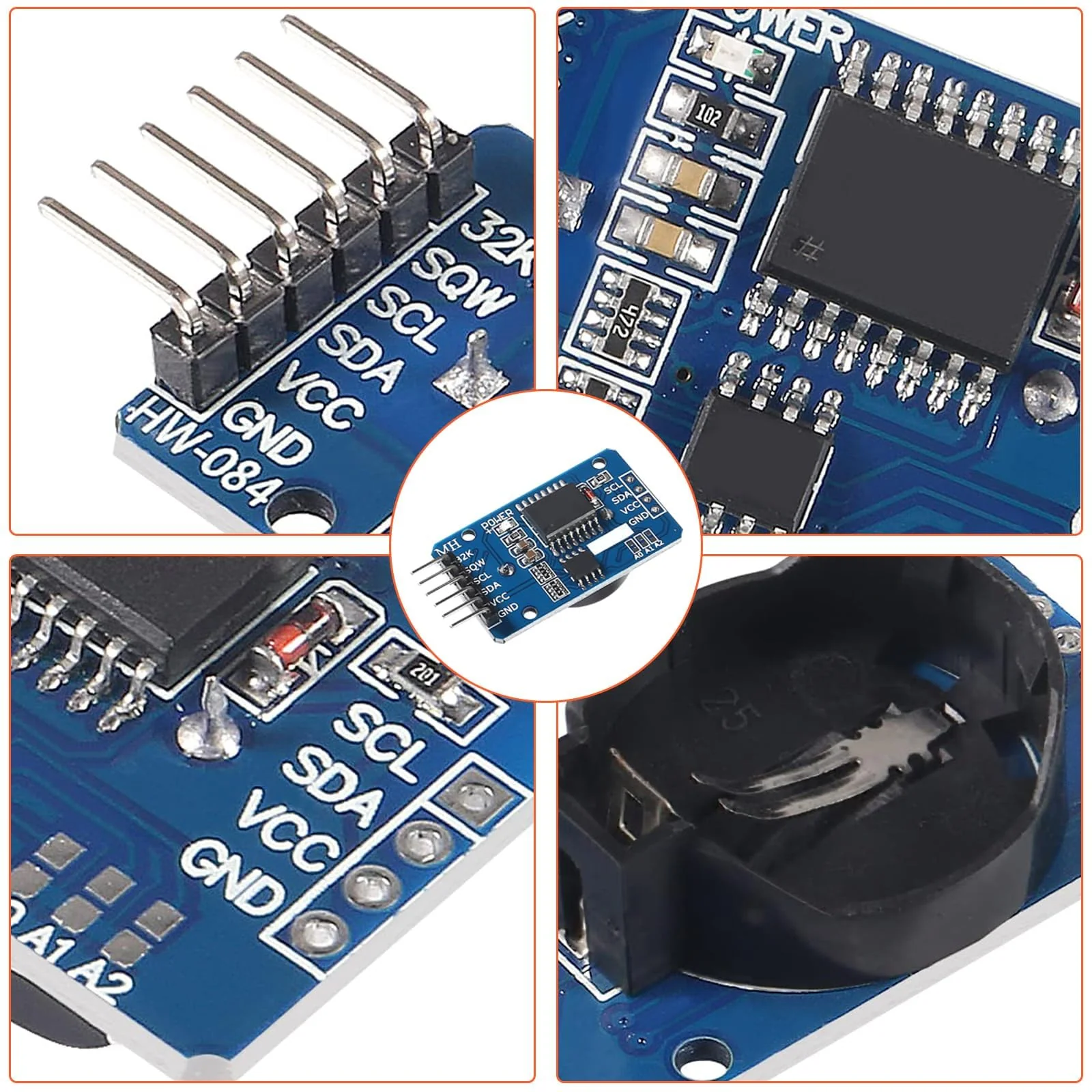 APKLVSR Real-Time Clock RTC Module Compatible with I2C Real Time Clock, Clock Module I2C RTC Module for Arduino and RPi with Battery (Pack of 6) - Image 4
