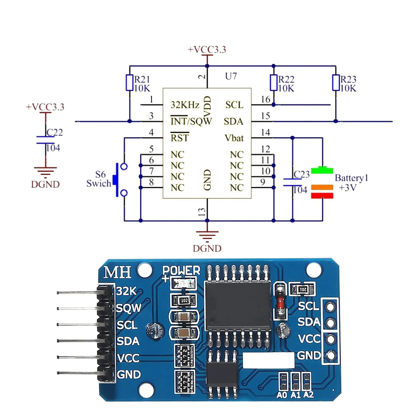 APKLVSR Real-Time Clock RTC Module Compatible with I2C Real Time Clock, Clock Module I2C RTC Module for Arduino and RPi with Battery (Pack of 6) - Image 5