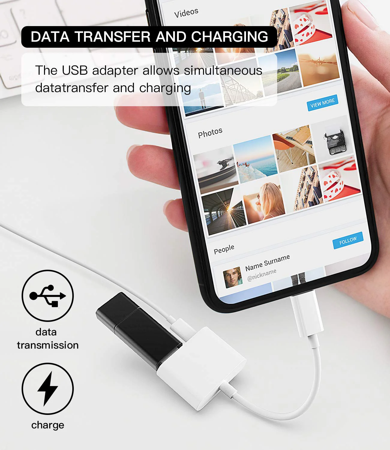 Apple Certified Lightning Male to USB Female Adapter OTG and Charger Cable for iPhone 11 12 Mini max pro xs xr x se 7 8plus Ipad air A Camera Memory Stick Flash Drive Cord Converter Charging Splitter USB+Lightning 1Pack White-1 - Image 2