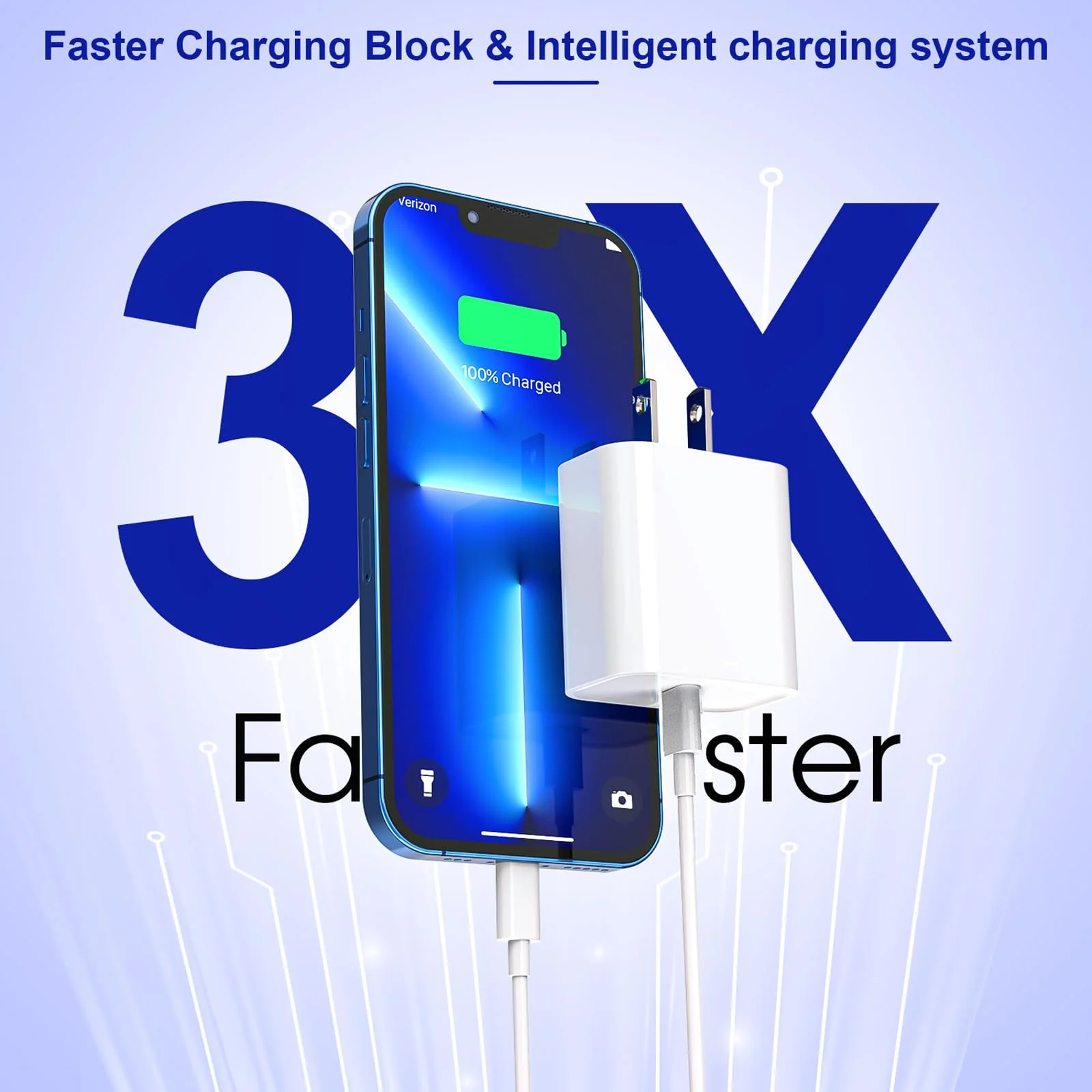 Apple Fast Charger, 10FT Extra Long Fast iPhone Charger Travel Plug Adapter 20W Super Quick Apple Charging USB C Wall Charger Block with 10Foot Lightning Cable Cord for iPhone 14/13/12/11/X/XR/SE/iPad White - Image 3