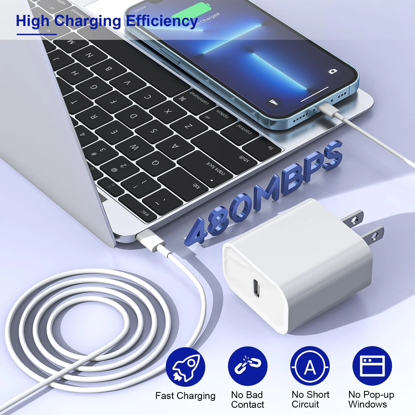Apple Fast Charger, 10FT Extra Long Fast iPhone Charger Travel Plug Adapter 20W Super Quick Apple Charging USB C Wall Charger Block with 10Foot Lightning Cable Cord for iPhone 14/13/12/11/X/XR/SE/iPad White - Image 5