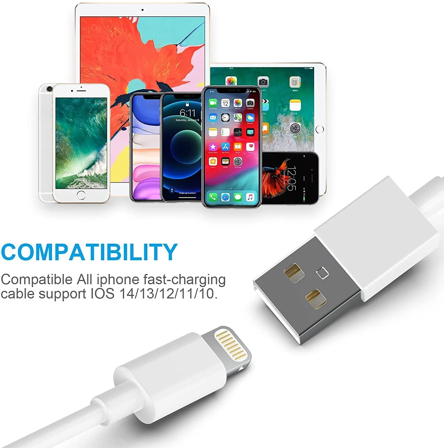 [Apple MFi Certified] iPhone Charger 5pack[6/6/6/10/10FT] Long Lightning Cable Fast Charging Cord iPhone Charging Cable Compatible iPhone 14/14 Pro/Max/13/12/11 Pro Max/XS MAX/XR/XS/X/8/7/Plus iPad White - Image 7