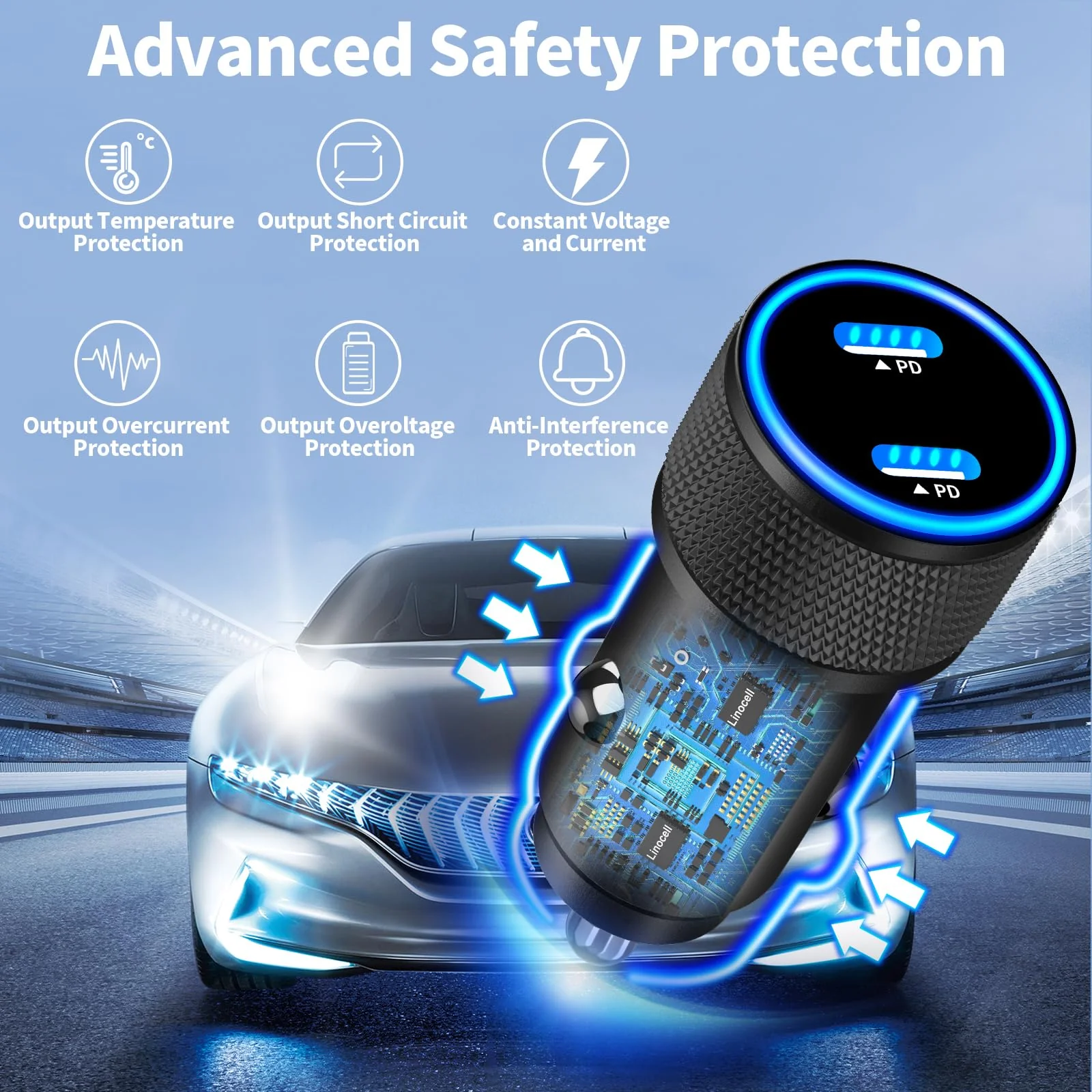 [Apple MFi Certified] iPhone Fast Car Charger, Linocell 90W Dual PD Car Power Cigarette Lighter USB-C Car Carplay Charger with 2Pack Type-C Braided Cable for iPhone 16/16 Pro/16 Pro Max/15/15 Pro/iPad Titanium Black Dual USB-C - Image 5