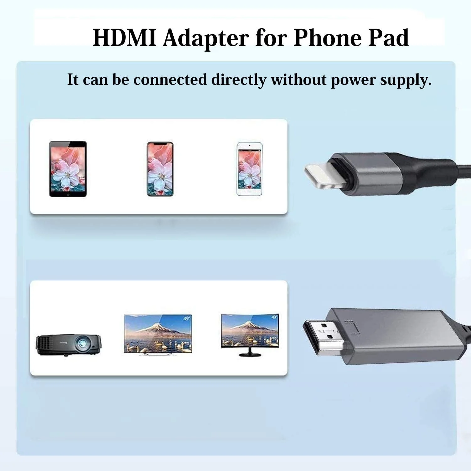 [Apple MFi Certified] Lightning to HDMI Adapter for Phone to TV,Compatible with iPhone,iPad, Sync Screen Connector Directly Connect on HDTV/Monitor/Projector NO Need Power Supply,Support IOS11.0 Black - Image 2