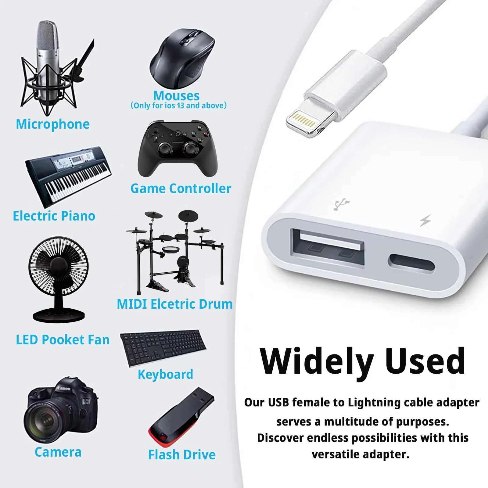 [Apple MFi Certified] Lightning to USB Camera Adapter with Charging Port, Portable USB 3.0 Female OTG Cable for iPad to Connect Card Reader USB Flash Drive, Compatible for iPhone iPad white - Image 2