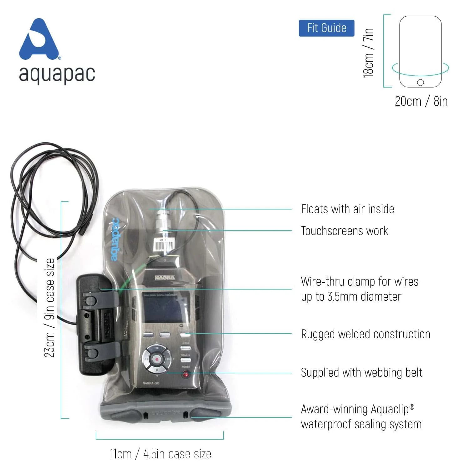 Aquapac Waterproof Case For Radio Microphone Medium, 5 Year Warranty, Made in the UK, Professional Sound Engineer, For Wired Electronic Devices - Image 2