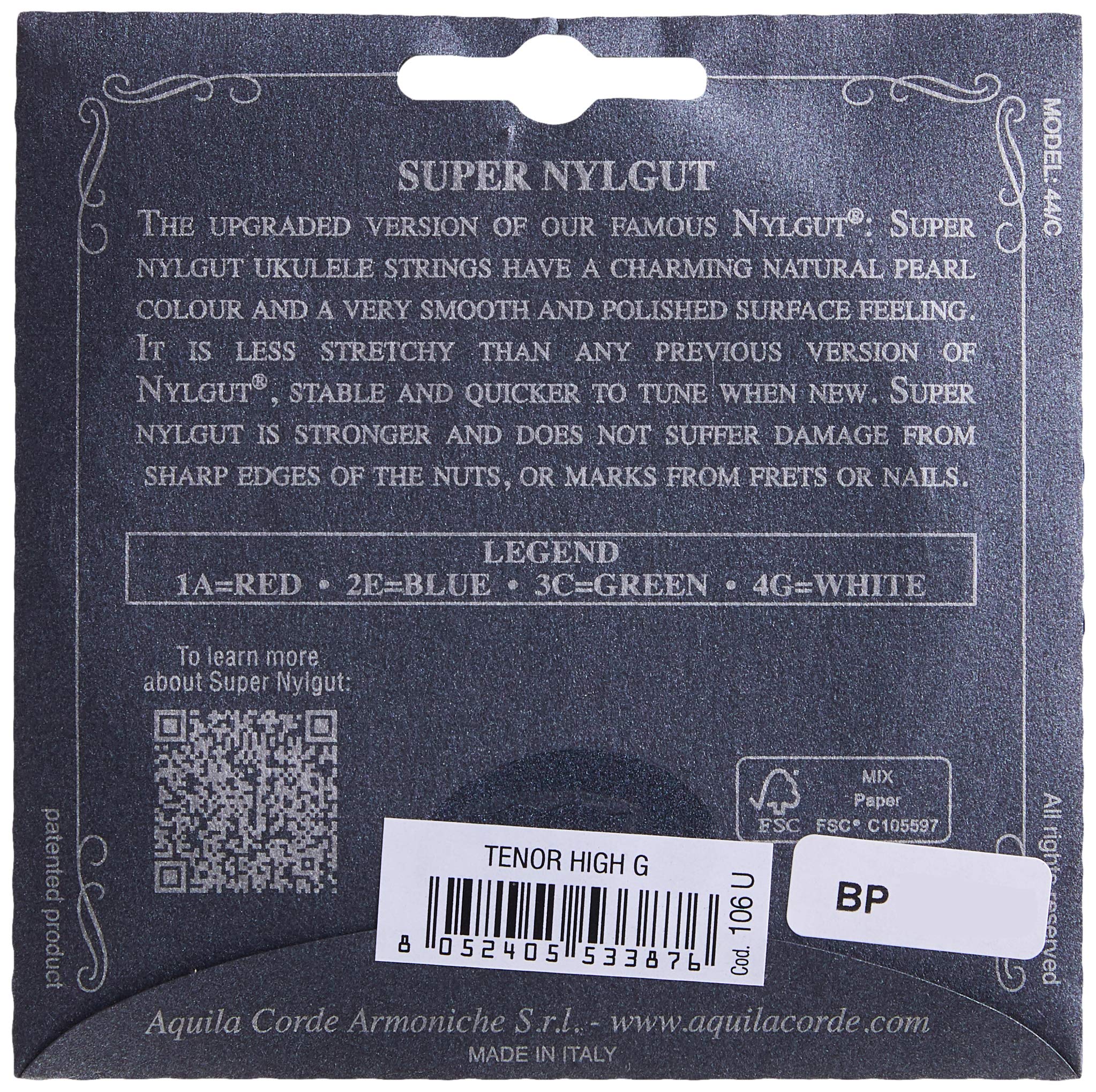 Aquila Super Nylgut AQ-106 Tenor Ukulele Strings - High G - 1 Set of 4, White - Image 2