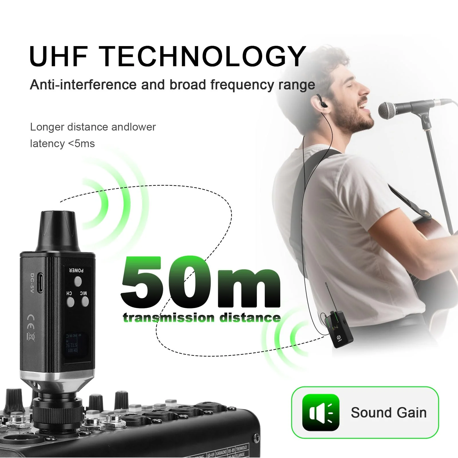 AR9 UHF Mono Wireless in-Ear Monitor Pro System Transmitter and Beltpack Receiver for Studio, Band Rehearsal and Live Performance (AR9-1-BK) AR9 Pro-1 - Image 4