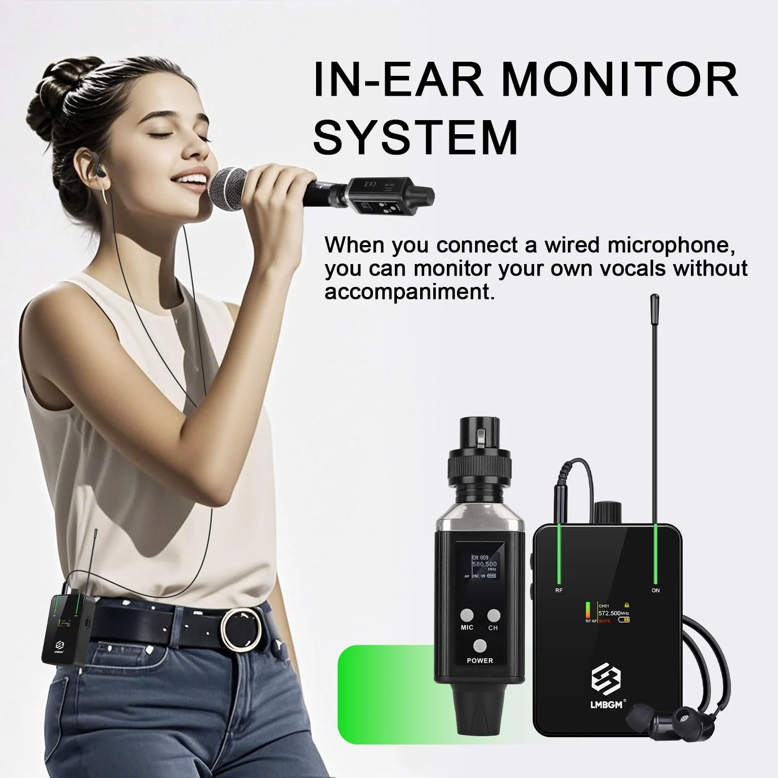 AR9 UHF Mono Wireless in-Ear Monitor Pro System Transmitter and Beltpack Receiver for Studio, Band Rehearsal and Live Performance (AR9-1-BK) AR9 Pro-1 - Image 7