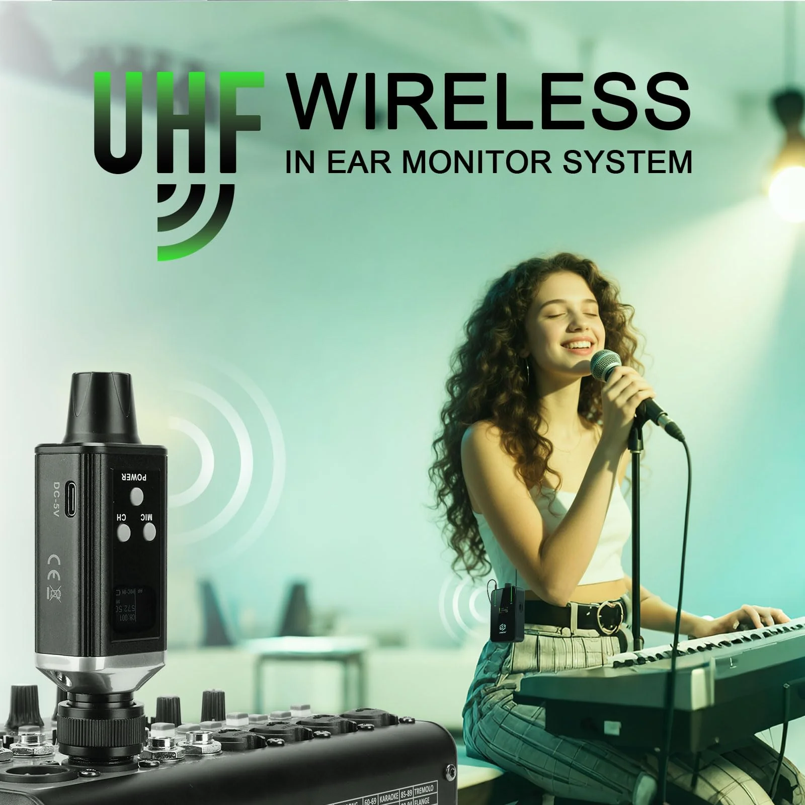 AR9 UHF Mono Wireless in-Ear Monitor Pro System Transmitter and Beltpack Receiver for Studio, Band Rehearsal and Live Performance (AR9-1-BK) AR9 Pro-1 - Image 8