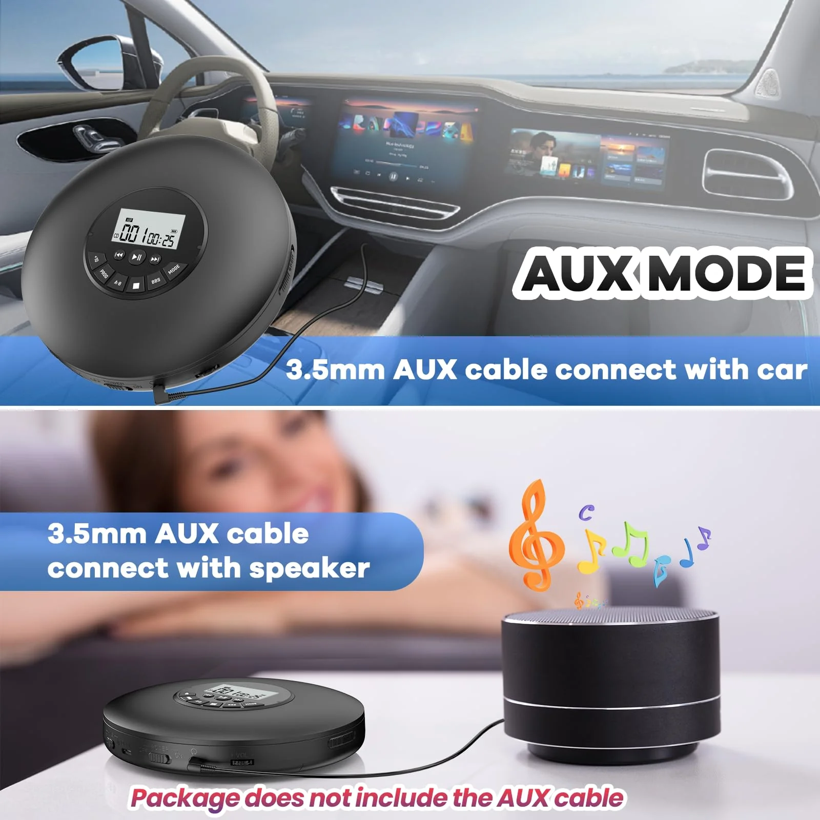 Arafuna Portable CD Player-Compact Discman CD Player-Personal Music Player with CD-R & CD-RW Playback Anti-Skip Protection, Programmable Tracks - Earphones Included Black - Image 4