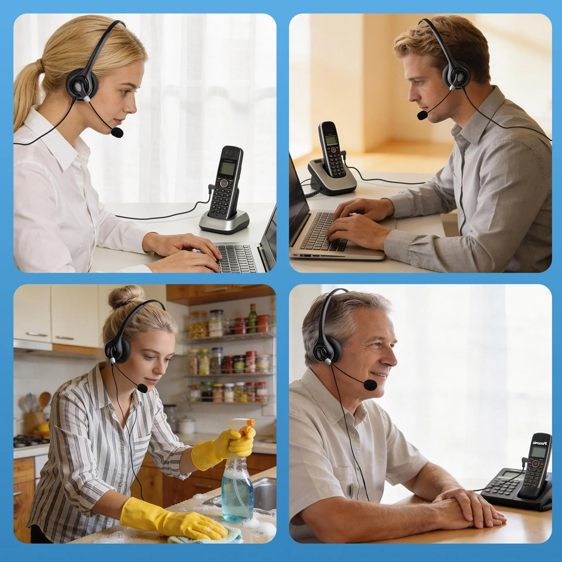 Arama Cordless Phone Headset with Microphone, 2.5mm Jack Telephone Headset for Office Landline, Noise-Cancelling Mic & Volume Control, Wired Headphones Compatible with Panasonic AT&T Vtech Uniden Black - Image 5