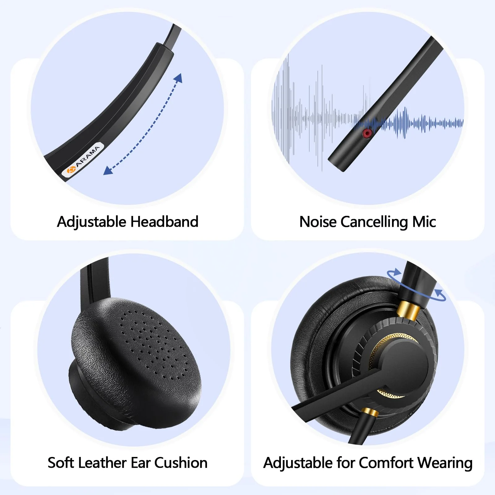 Arama RJ9 Telephone Headset with Microphone Noise Cancelling,Office Phone Headset Compatible with Polycom VVX411 VVX311 VVX410 Plantronics S12 Mitel 5220 NEC Aastra Landline Deskphones - Image 4