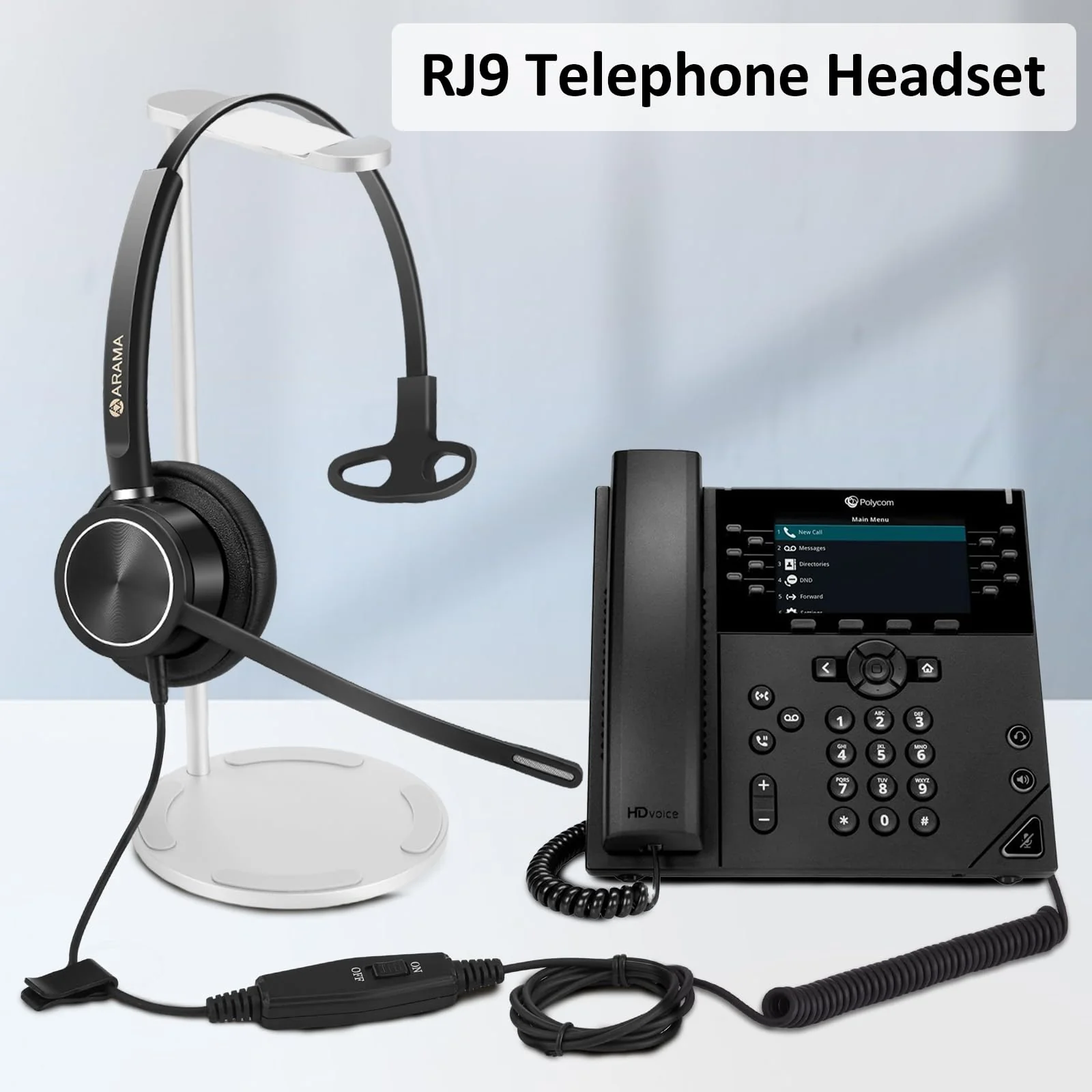 Arama RJ9 Telephone Headset with Noise Canceling Mic & Corded Office Phone Headset Compatible with Polycom Plantronics ShoreTel Toshiba Digium Nortel Landline Phones Monaural A810S1 - Image 5