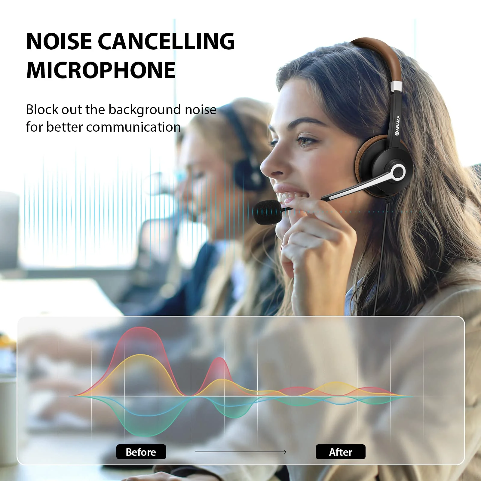 Arama USB Headset with Microphone Noise Cancelling & in-line Call Controls, Ultra Comfort 3.5mm Wired Headset for Cell Phone, Computer Headset with Mute for PC Laptop Skype Webinar Home Office Brown - Image 4