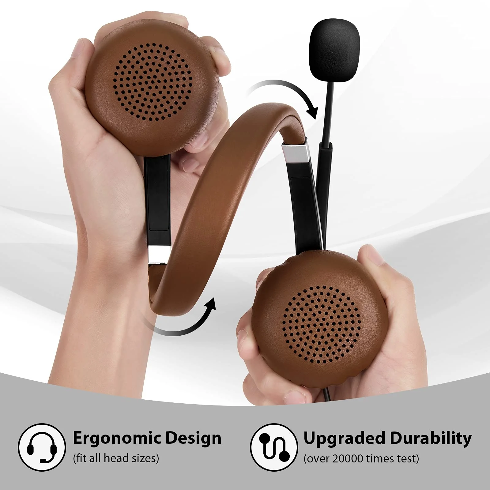 Arama USB Headset with Microphone Noise Cancelling & in-line Call Controls, Ultra Comfort 3.5mm Wired Headset for Cell Phone, Computer Headset with Mute for PC Laptop Skype Webinar Home Office Brown - Image 5