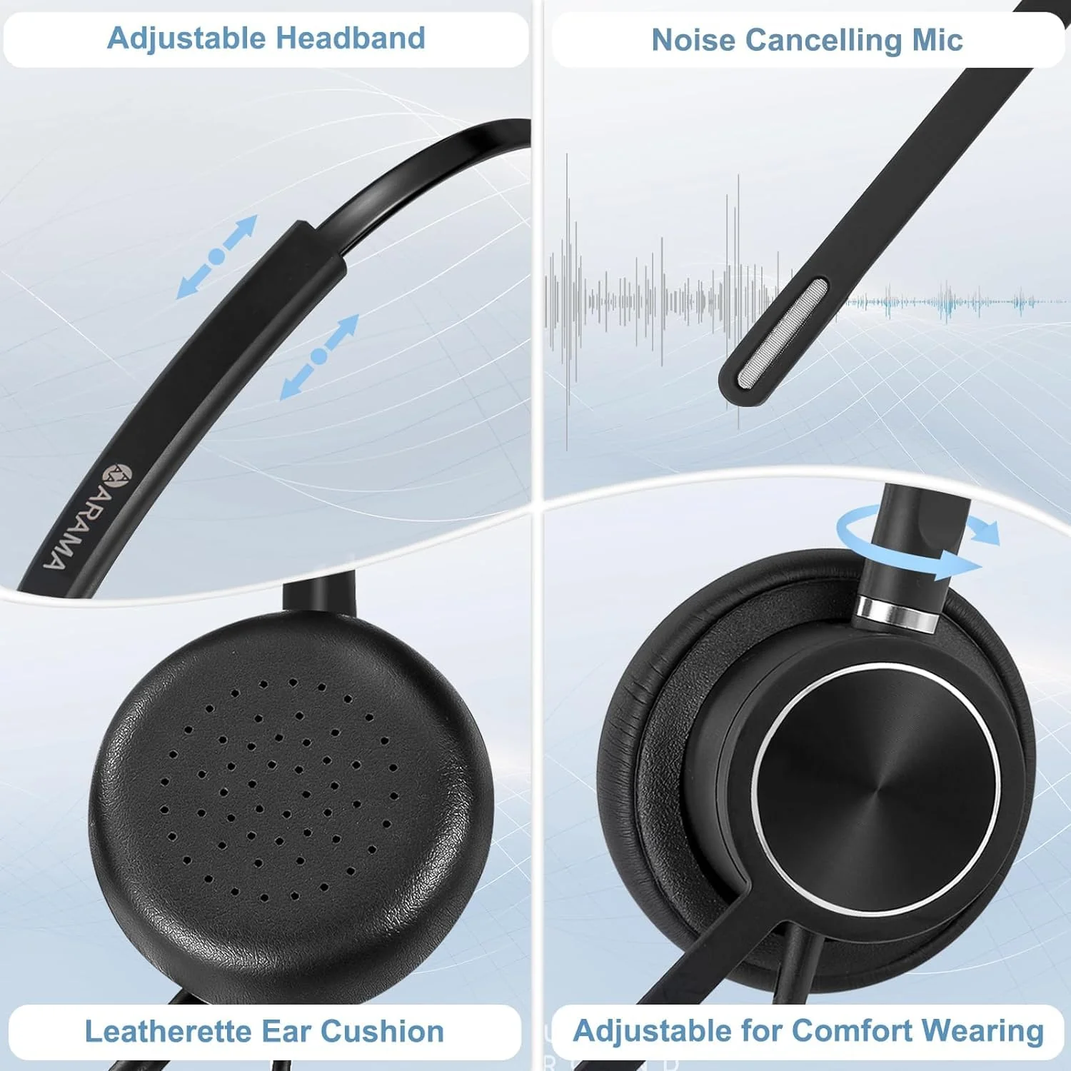 Arama Yealink Headset with Microphone Noise Cancelling, RJ9 Telephone Headsets for Office Phones Compatible with Yealink T20P T21P T26P T23G T46G T48G T42S T46S Avaya 1608 9608 9611 Grandstream Phones A810Y-Monaural - Image 4