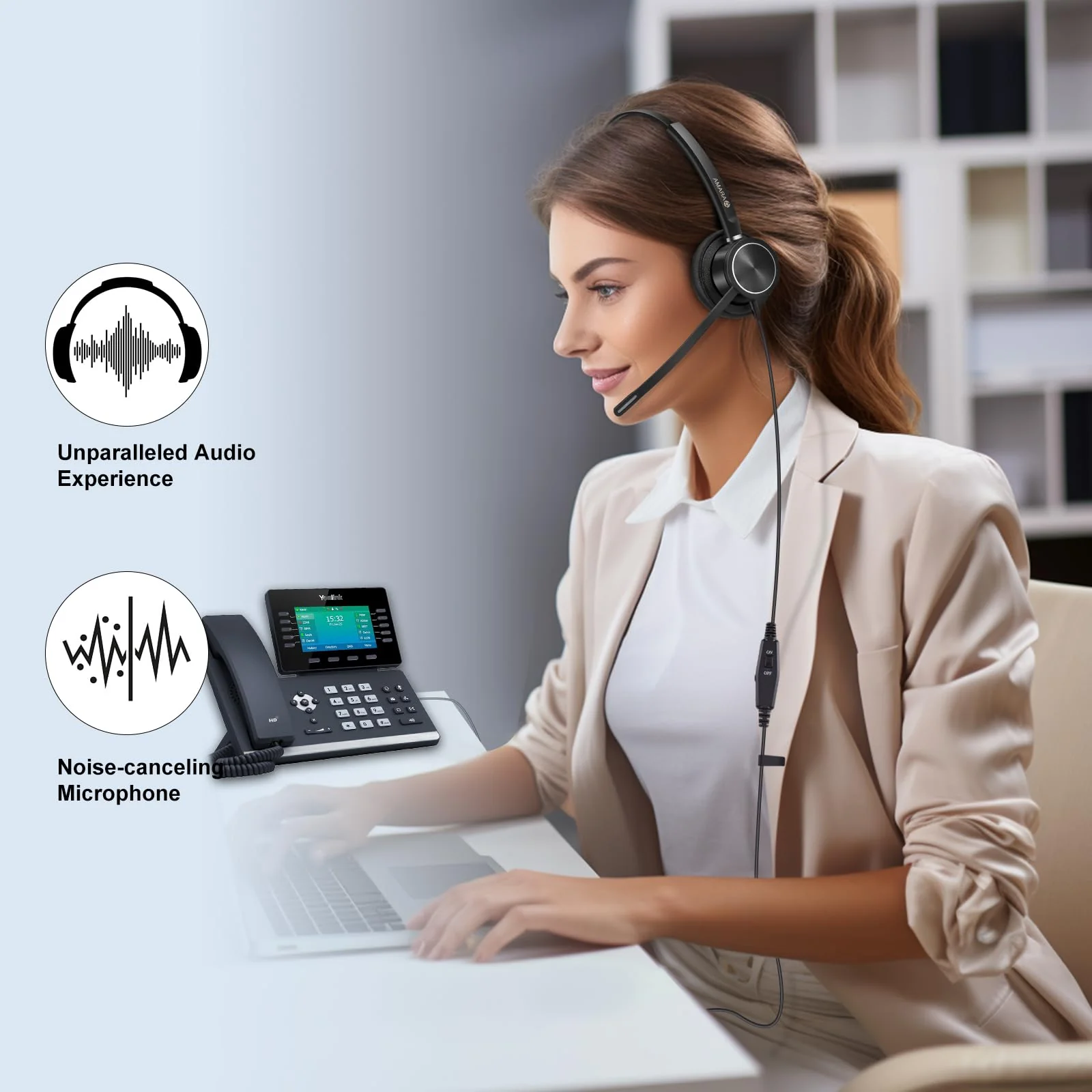 Arama Yealink Headset with Microphone Noise Cancelling, RJ9 Telephone Headsets for Office Phones Compatible with Yealink T20P T21P T26P T23G T46G T48G T42S T46S Avaya 1608 9608 9611 Grandstream Phones A810Y-Monaural - Image 6