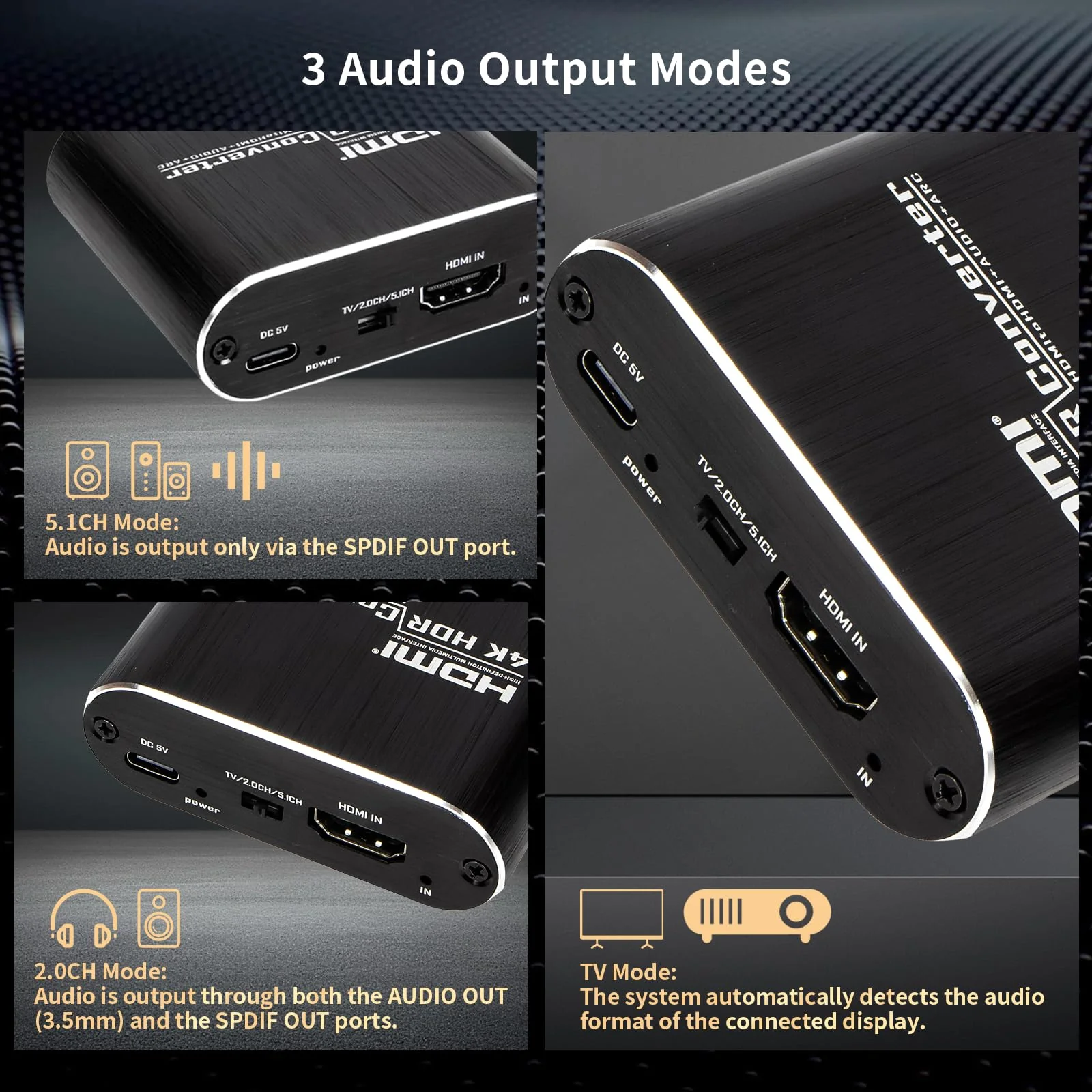 ARC Audio Extractor 4K@60Hz HDMI ARC Adapter HDMI ARC to Optical Adapter with Optical and 3.5MM Audio Output Converter Support 3D/HDCP1.4/LPCM7.1/DTS for TV Box/DVD/PS5/Headphone/Amp/Home Theater - Image 6