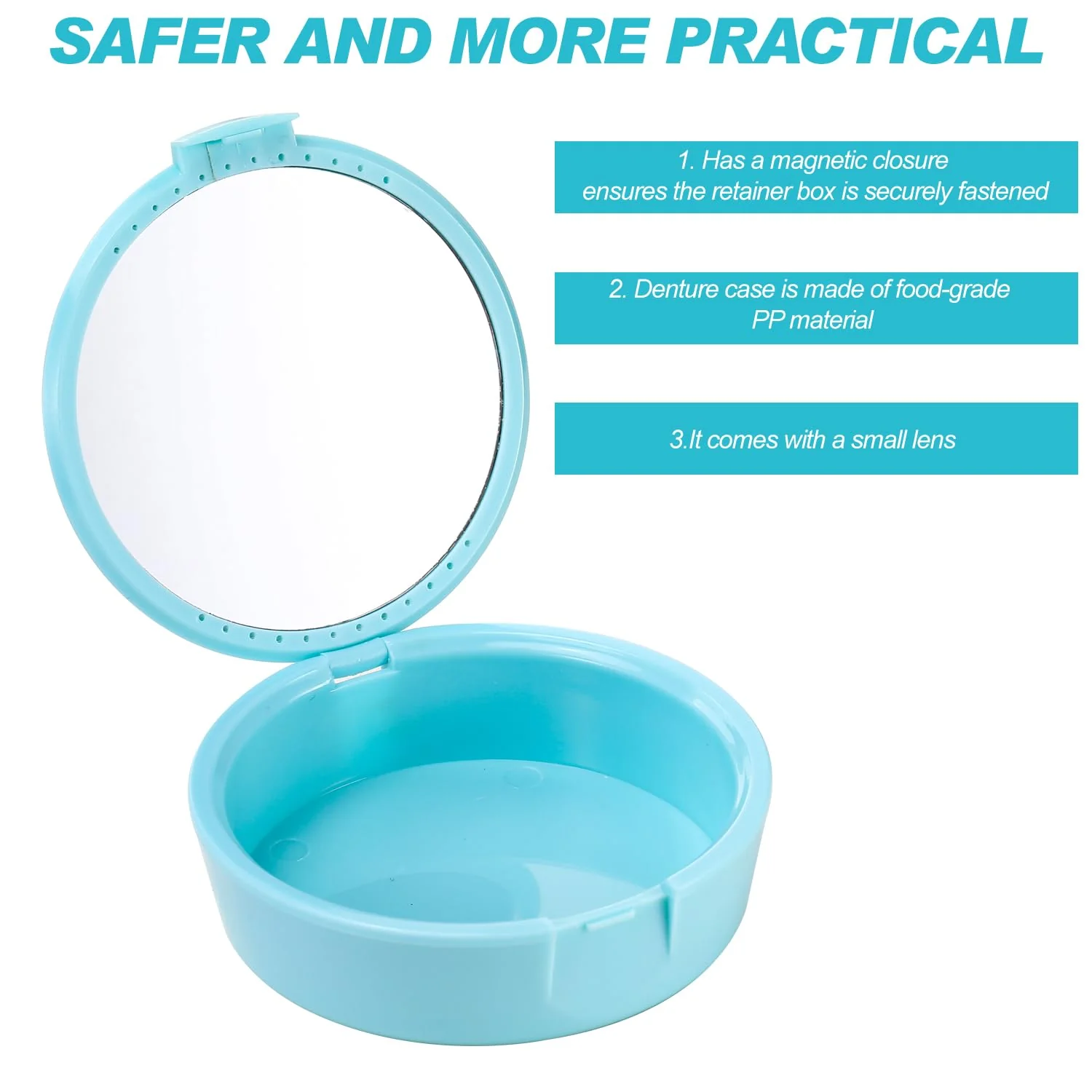 Arcjunys Braces Box with Mirror Denture Box Denture Box Retainer Case Tooth Rail Box for Travel and Daily Use - Image 3
