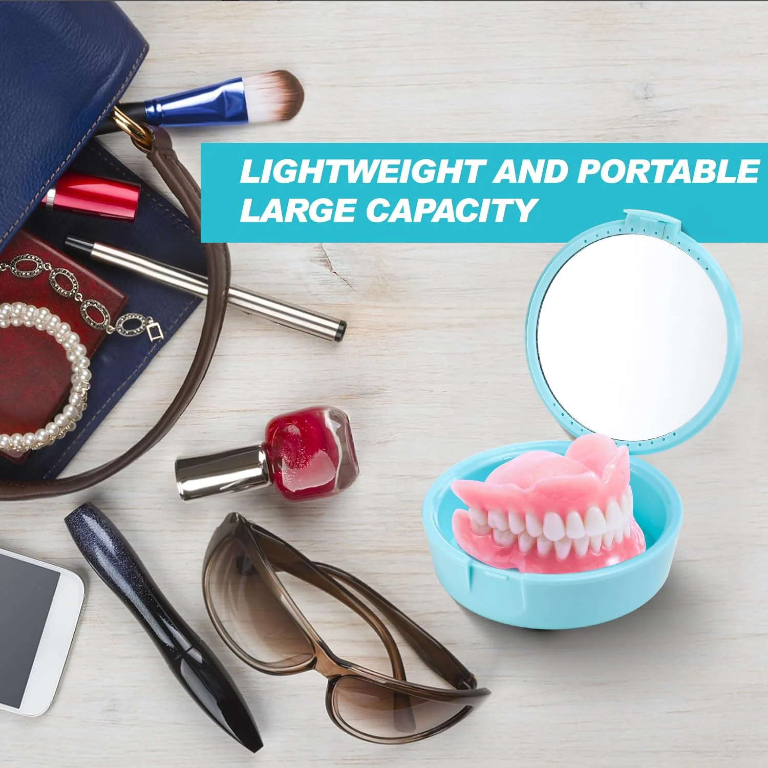 Arcjunys Braces Box with Mirror Denture Box Denture Box Retainer Case Tooth Rail Box for Travel and Daily Use - Image 5