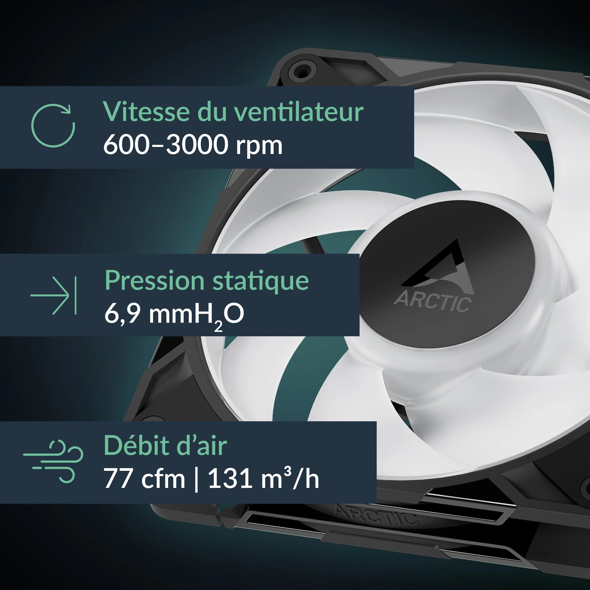 ARCTIC P12 Pro A-RGB - Powerful Premium Fan, 120 mm PWM Fan with Y-Cable Splitter, 600-3000 RPM, 0 RPM <5% PWM, 5V Digital RGB, Fluid Dynamic Bearing, 4-Pin - Black - Image 2
