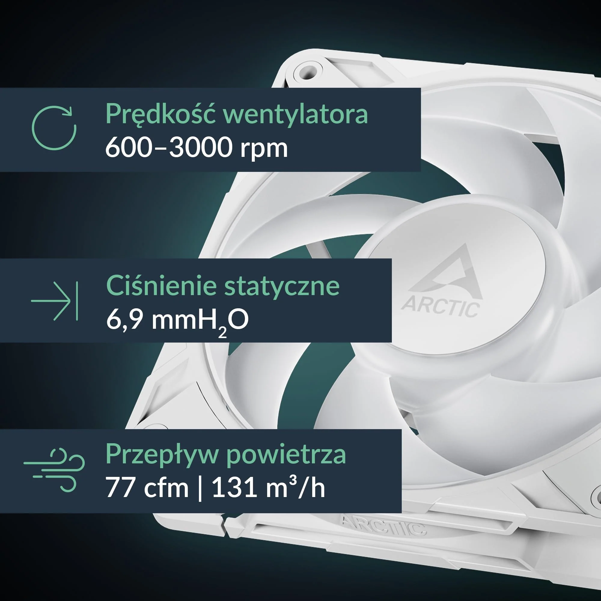 ARCTIC P12 Pro A-RGB (White) - 3 Pack - Powerful Premium Fan, 120 mm PWM Fan with Y-Cable Splitte, 600-3000 RPM, 0 RPM <5% PWM, 5V Digital RGB, Fluid Dynamic Bearing - White - Image 3
